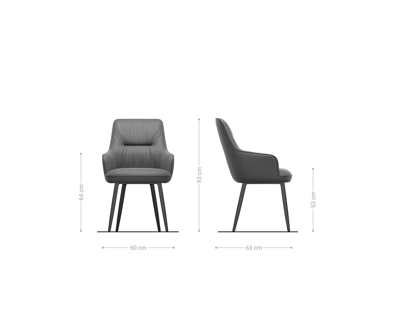 Chaise-de-salle-à-manger Zelia-Flex avec accoudoirs tissu structuré doux gris 4 pieds coniques noir resorts ensachés 6