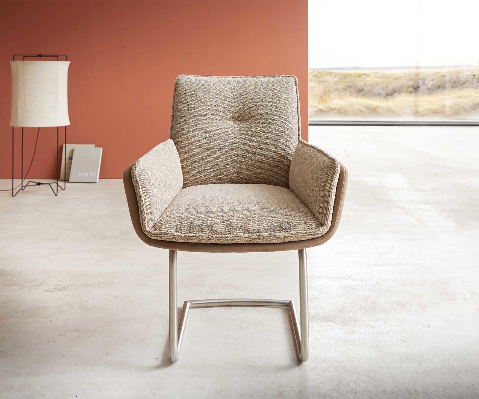 Cantilever Nela-Flex tissu mixte couleur boue pied cantilever rond acier inoxydable brossé 2