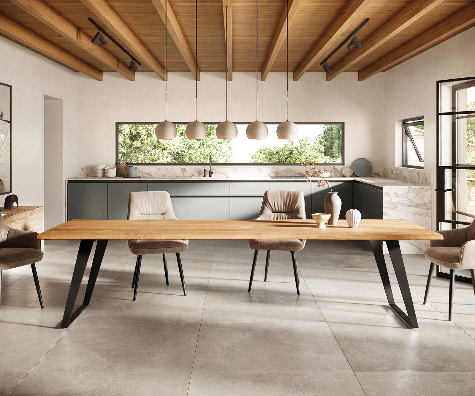 Esstisch Edge 300x100 XL Akazie Natur Metall Schräg Live-Edge 1