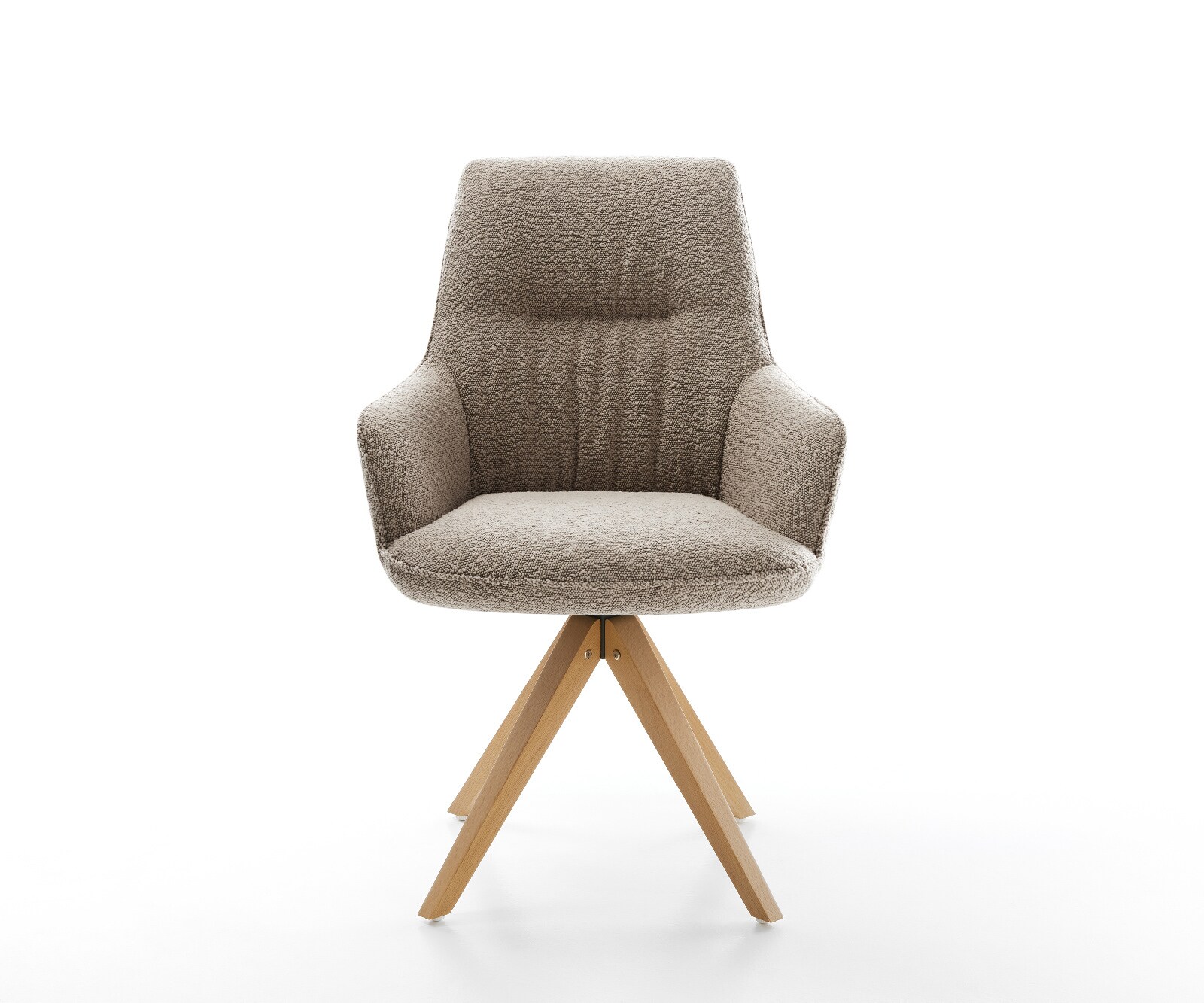 Drehstuhl Zelia-Flex mit Armlehnen Bouclé Schlamm Holzgestell kantig Natur 360° drehbar Taschenfederkern 2