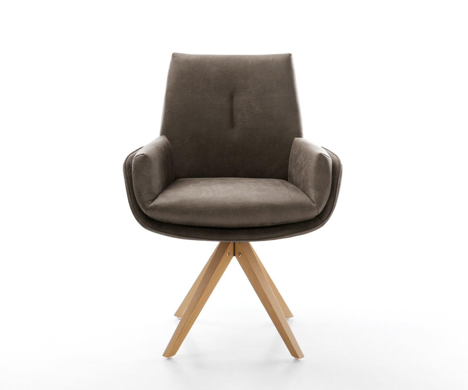 Drehstuhl Clea-Flex Mikrofaser Taupe Vintage Holzgestell kantig Natur 180° drehbar 1