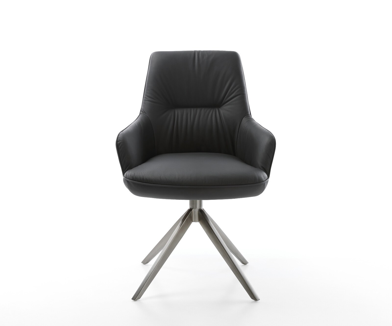 Chaise-pivotante Zelia-Flex avec accoudoirs cuir de vache noir pied croisé large grafiete pivotement sur 360° fonction bascule ressorts ensachés 1