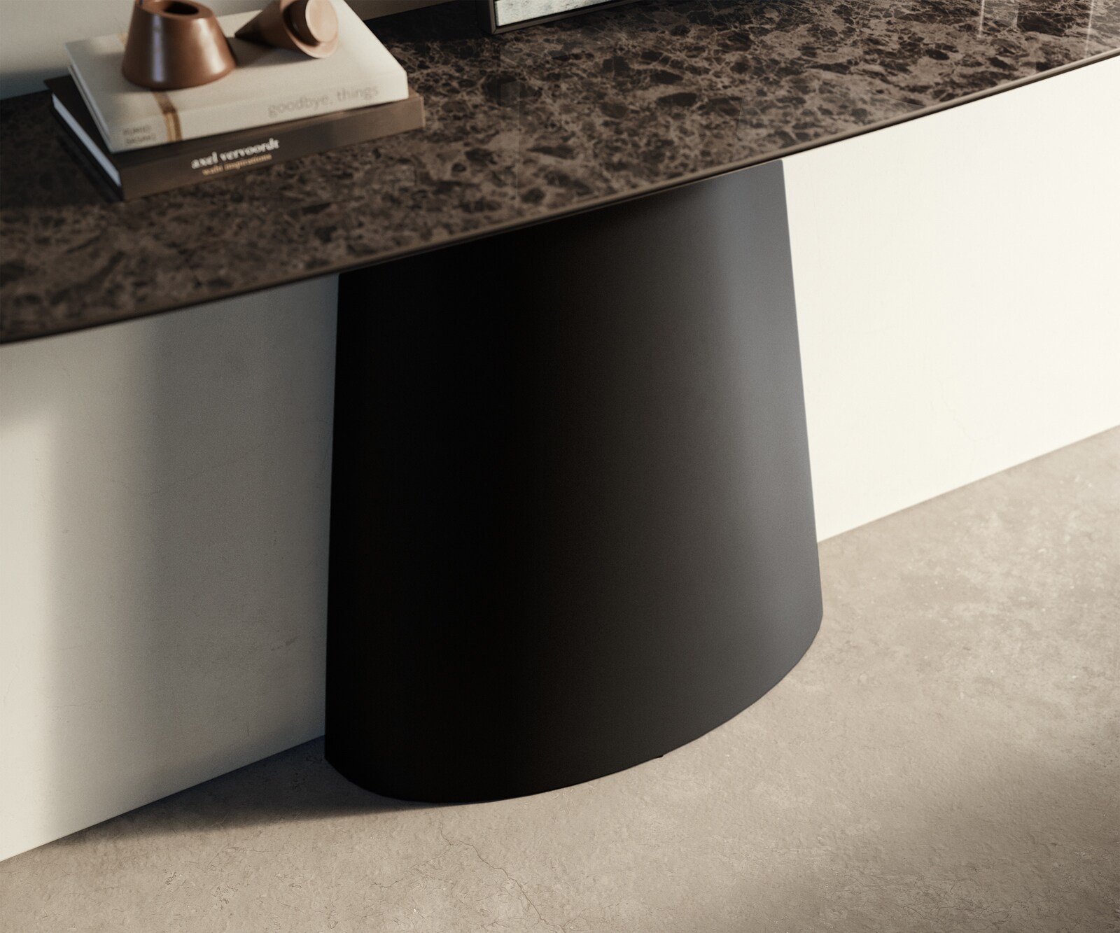 Konsolentisch Edge Boot 140x40 cm Keramik Emperador Extra Lucidato Dunkelbraun Conos Metall Schwarz 6