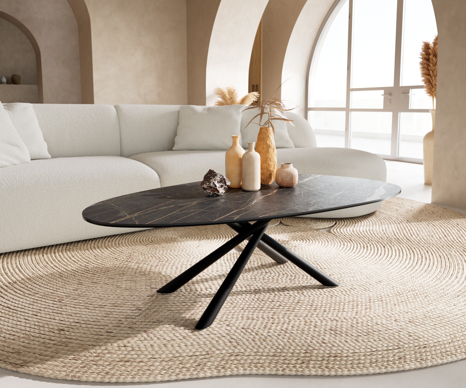 Table basse Edge Oval 140x75 cm céramique Laminam® Noir Desir brun Sarity métal noir 1
