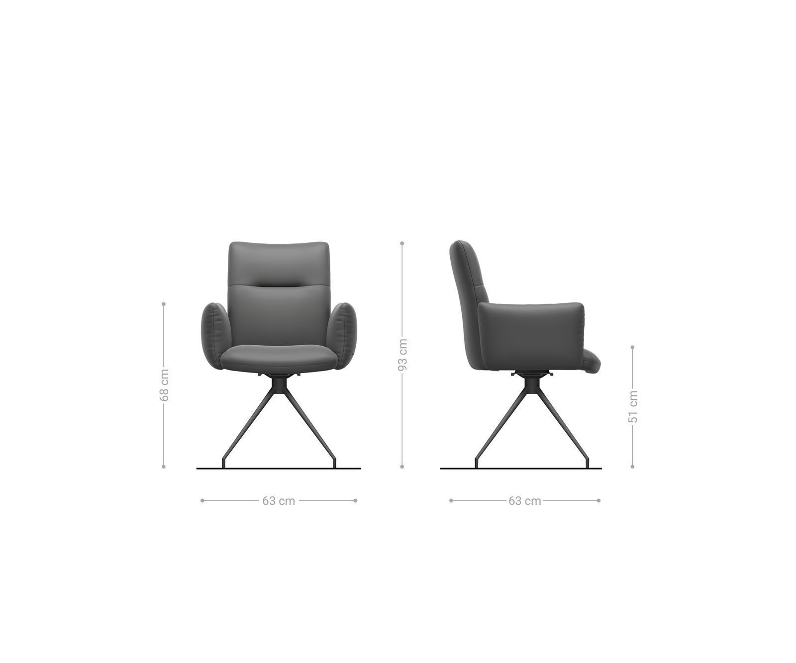 Chaise-pivotante Jova-Flex avec accoudoirs microvelours anthracite vintage pied croisé conique acier inoxydable brossé pivotement sur 180° ressorts ensachés 6