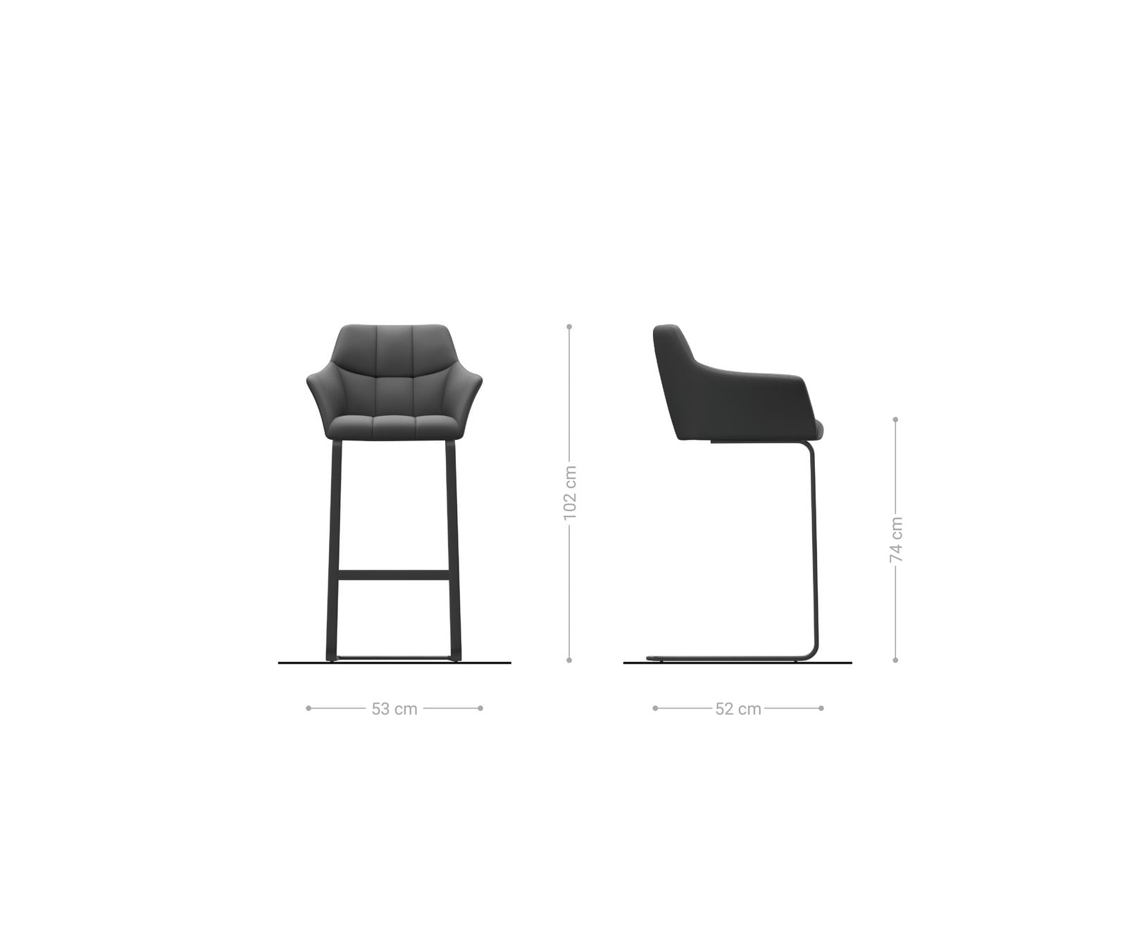 Chaise-de-bar Yulo-Flex velours gris chaise cantilever acier plat inoxydable 6