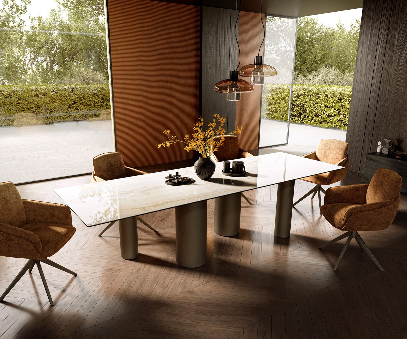 Esstisch Edge 300x100 Keramik Laminam® Onice Oro ​Pilier Metall Effektfinish Titan 6