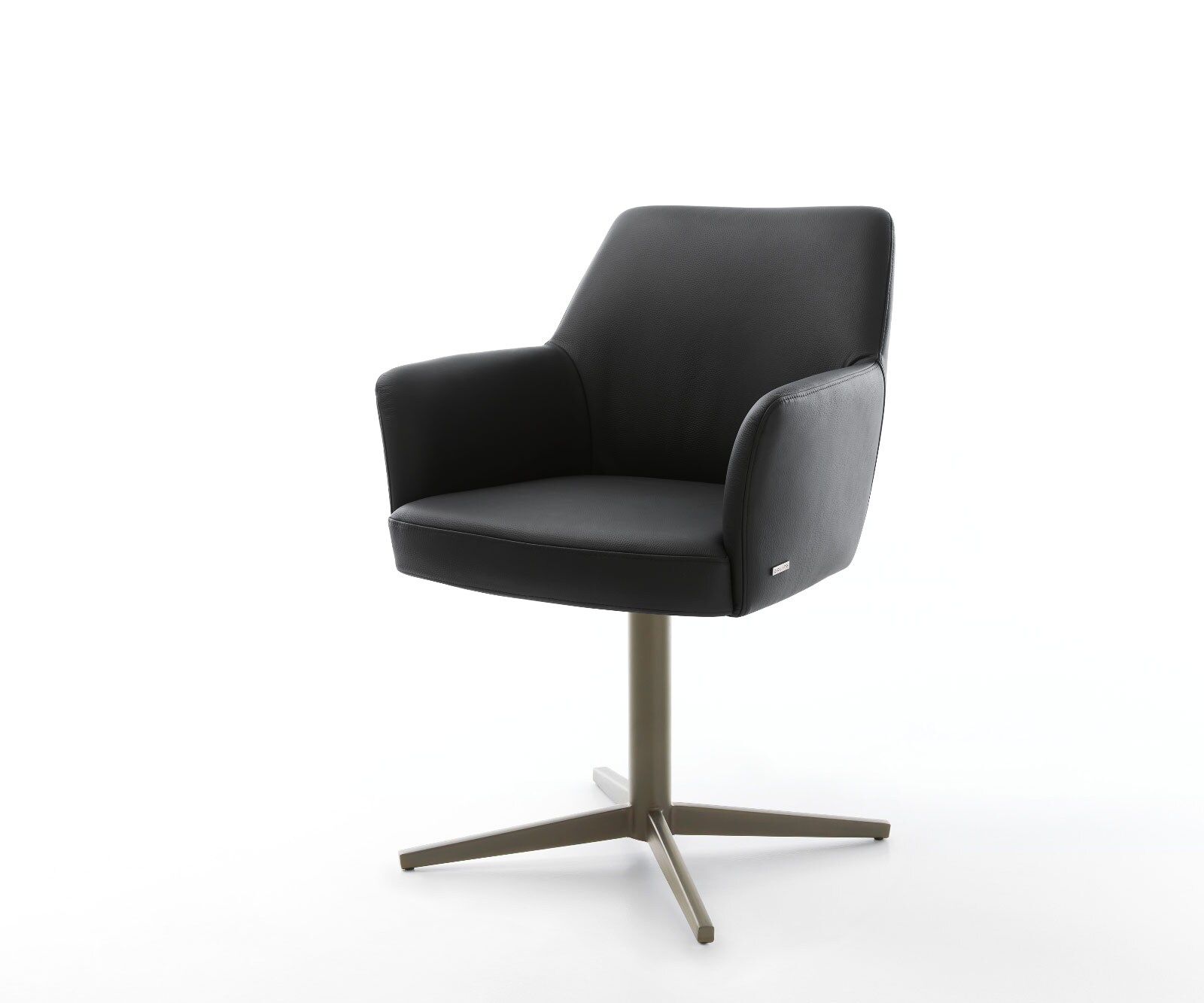 Drehstuhl Xana-Flex mit Armlehnen Echt-Leder Schwarz Fußkreuz Effektfinish Titan 360° drehbar Taschenfederkern