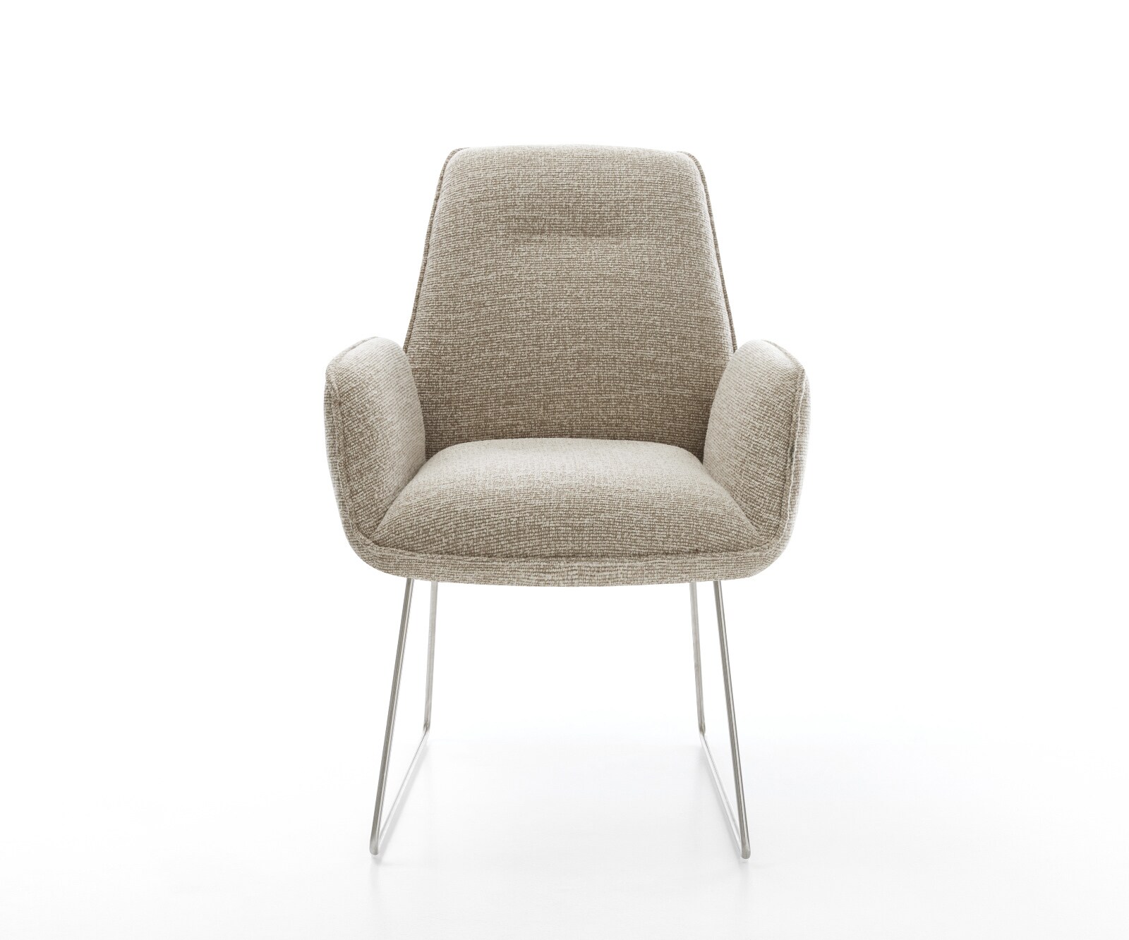 Chaise-de-salle-à-manger Zoa-Flex tissu tissé doux beige pied trapèze acier inoxydable resorts ensachés 1