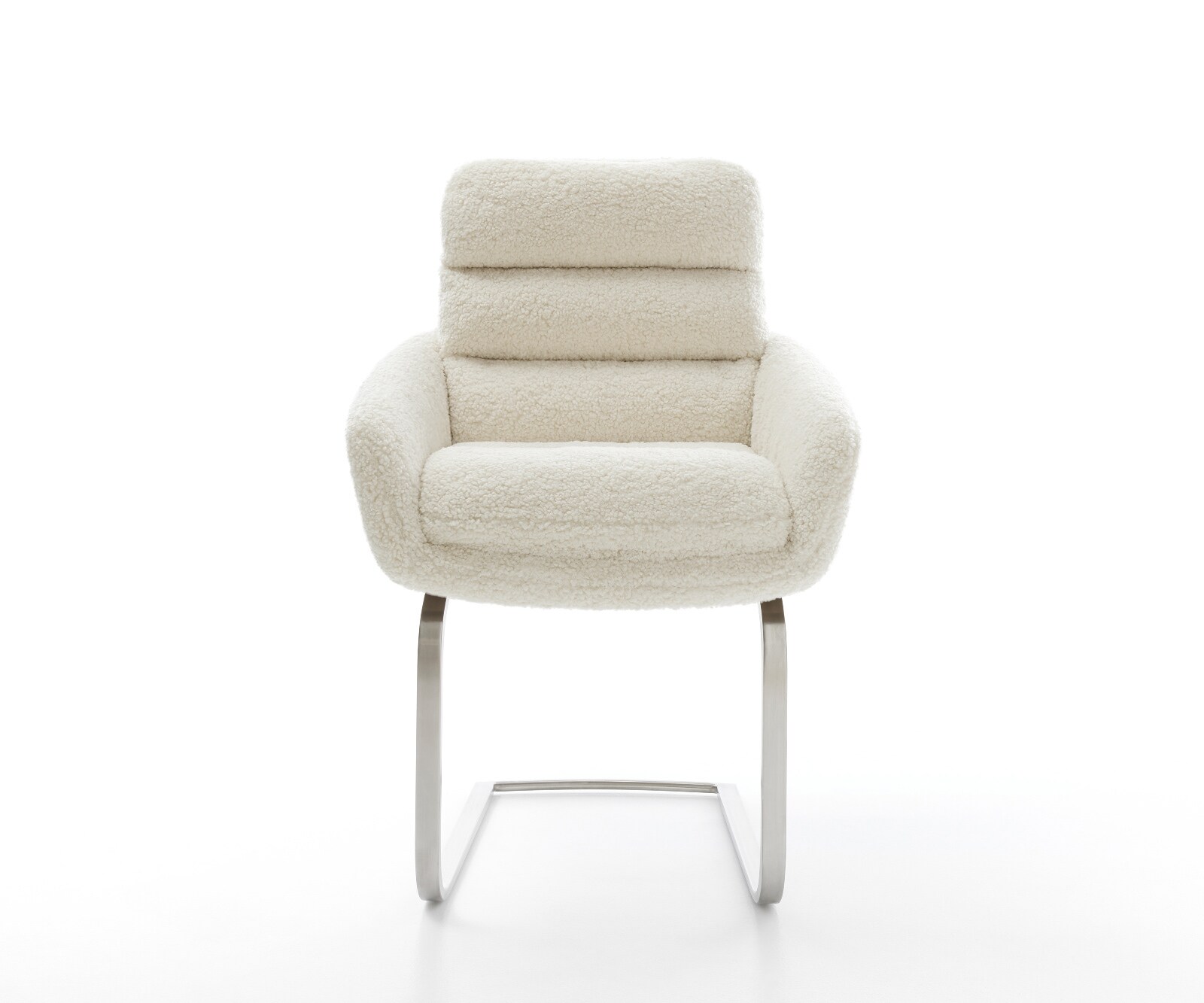 Cantilever Abelia-Flex avec accoudoirs tissu teddy beige pied cantilever plat acier inoxydable 1