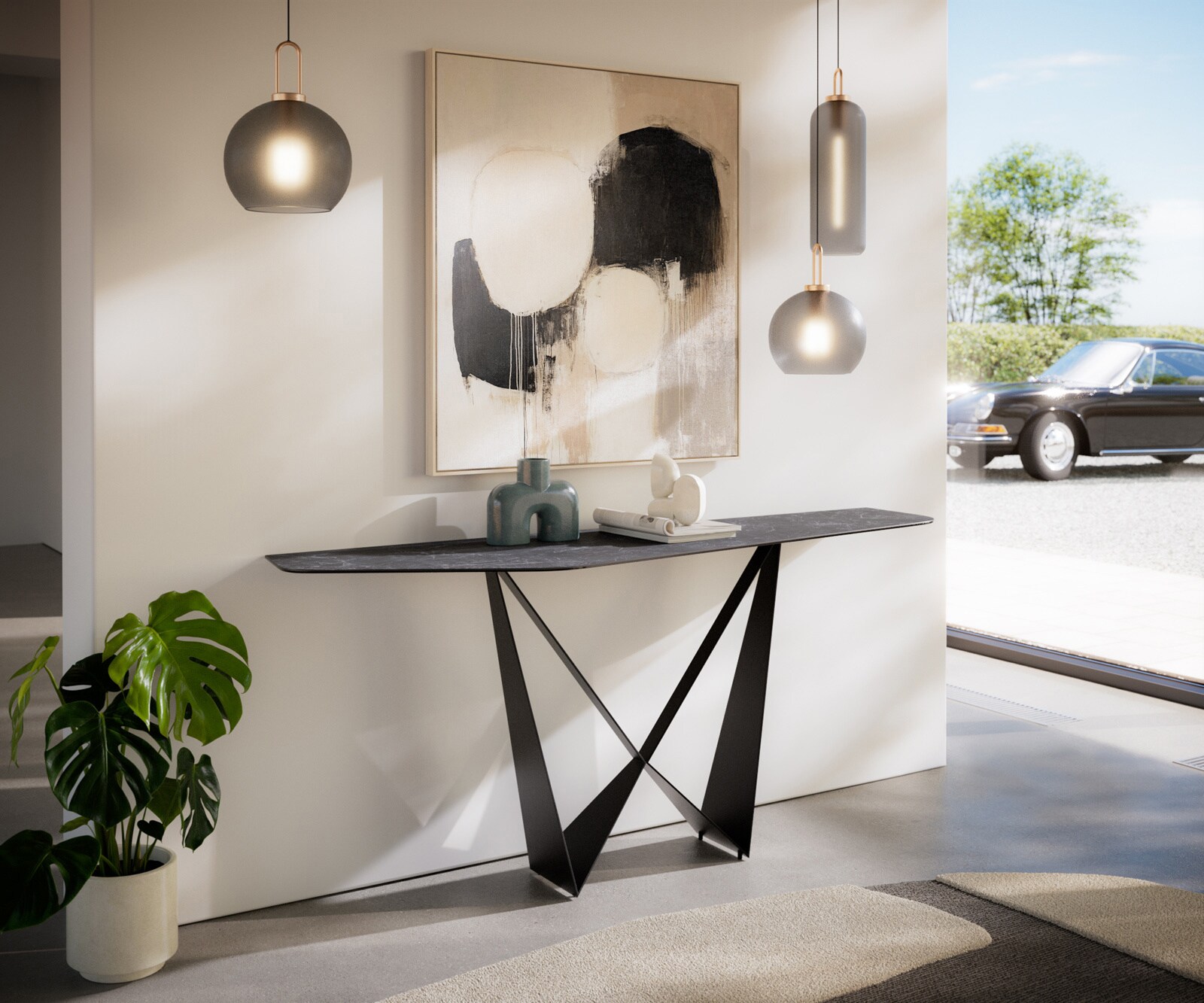 Console Edge Polygonal 180x50 cm Céramique Laminam® Nero Greco Anthrazit Spios Métal Noir 7