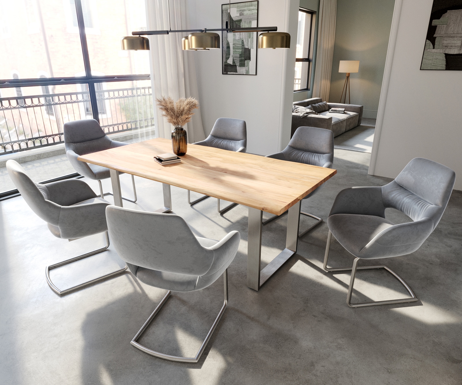 Freischwinger Yago-Flex mit Armlehnen Samt Grau Freischwinger rund Edelstahl Taschenfederkern 4 Freischwinger Yago-Flex mit Armlehnen Samt Grau Freischwinger rund Edelstahl Taschenfederkern 4