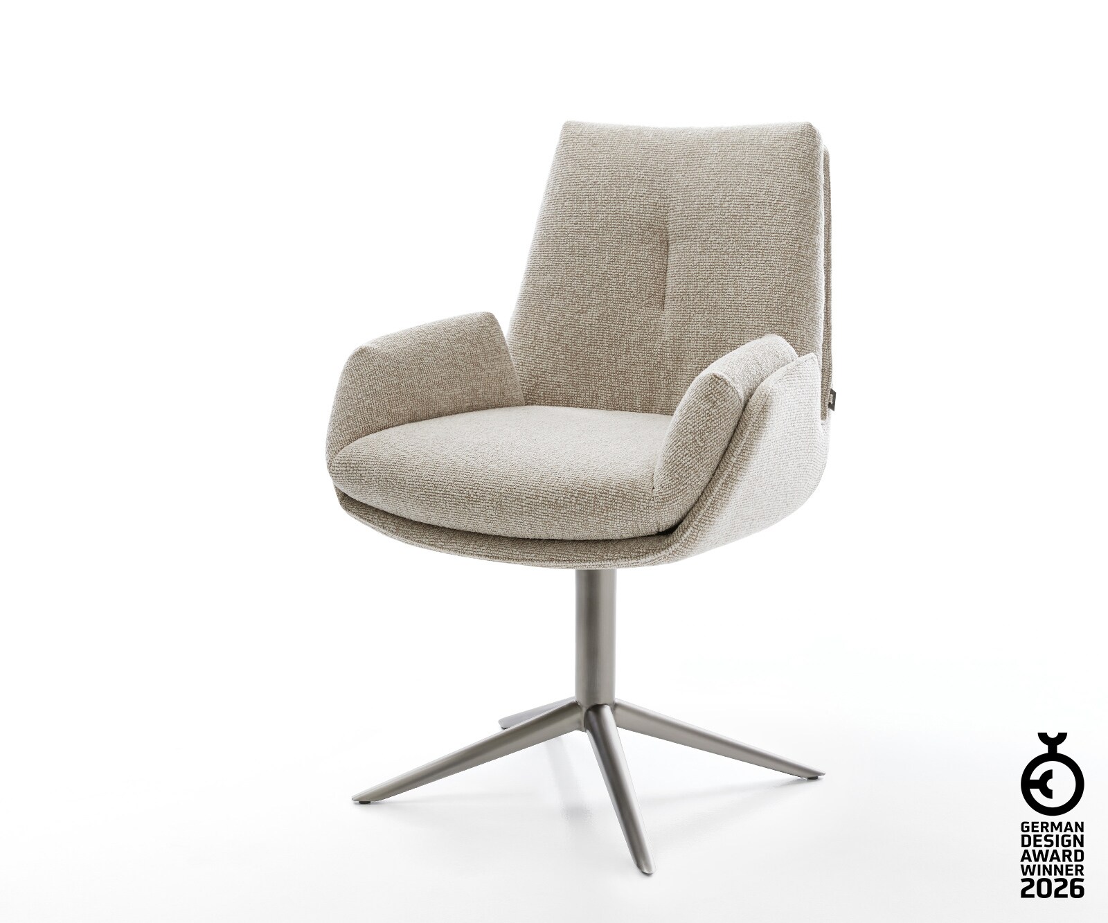 Chaise-pivotante Clea-Flex tissu tissé doux beige pied de chaise 4 branches grafiete pivotement sur 360° fonction bascule