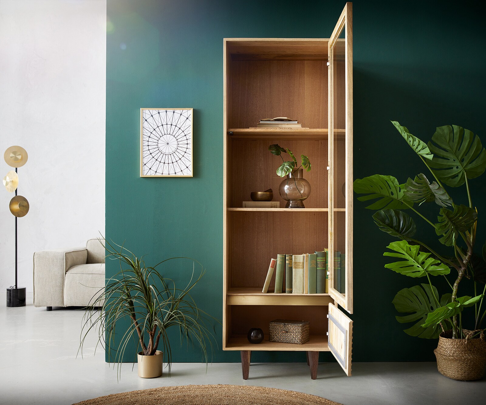 Vitrine Budaya 60x165 cm Mango Natur 2 Türen Fuß vierkant 5