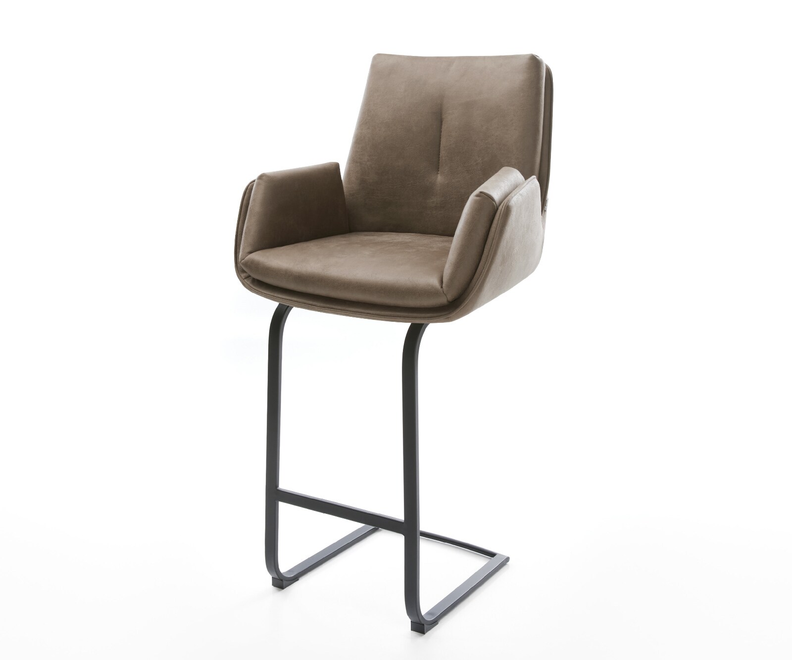 Barstuhl Clea-Flex Mikrofaser Taupe Vintage Freischwinger Flach Metall Schwarz