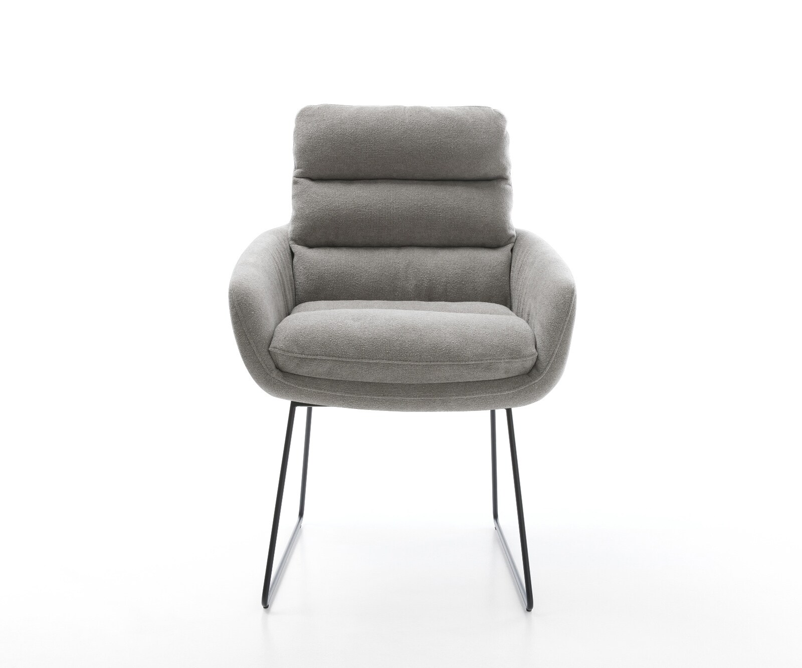 Chaise-de-salle-à-manger Abelia-Flex avec accoudoirs tissu structuré doux gris pied trapèze noir 2