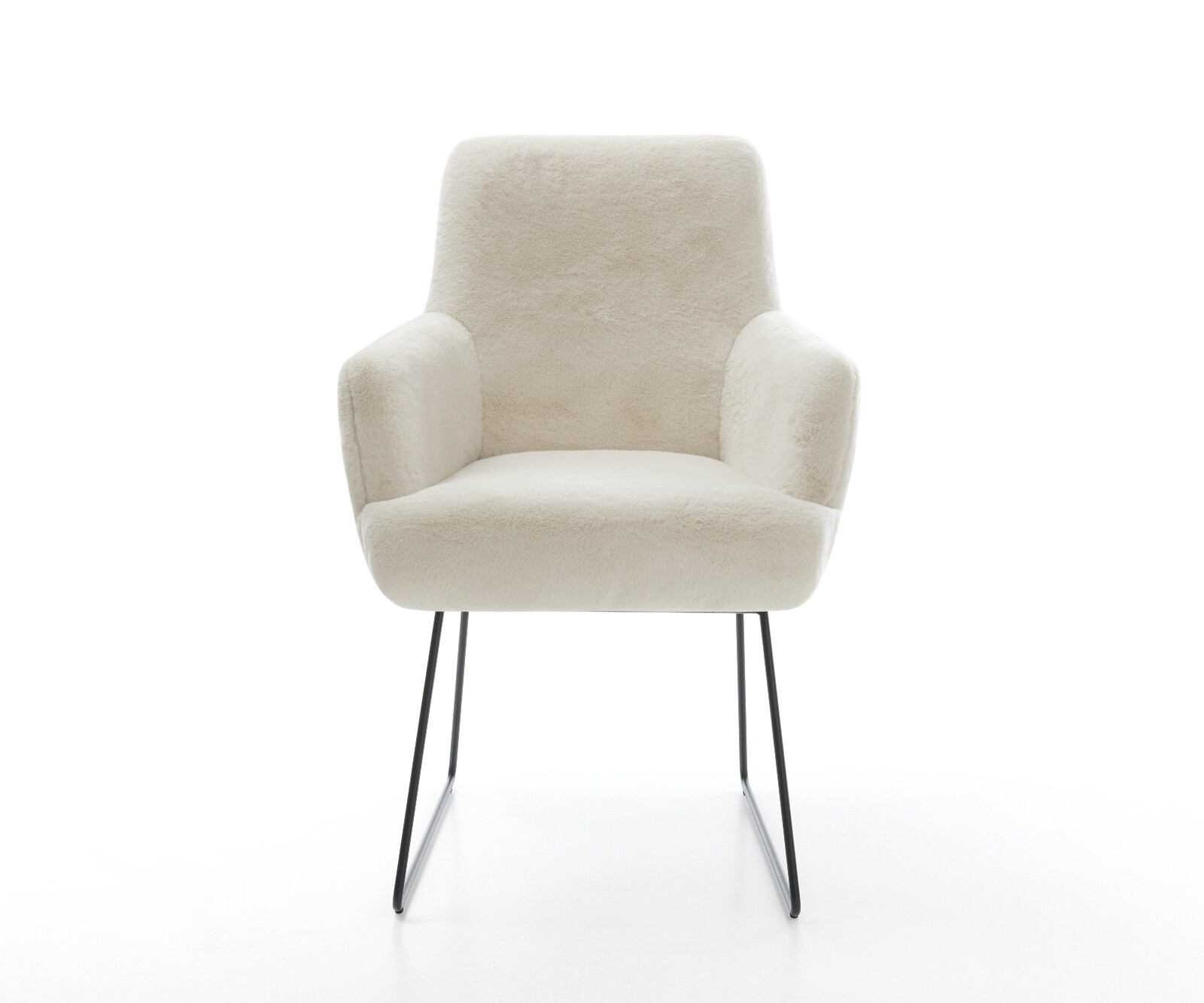 Esszimmerstuhl Heira-Flex mit Armlehnen Plüsch Creme-Weiß Kufengestell Schwarz Taschenfederkern 2