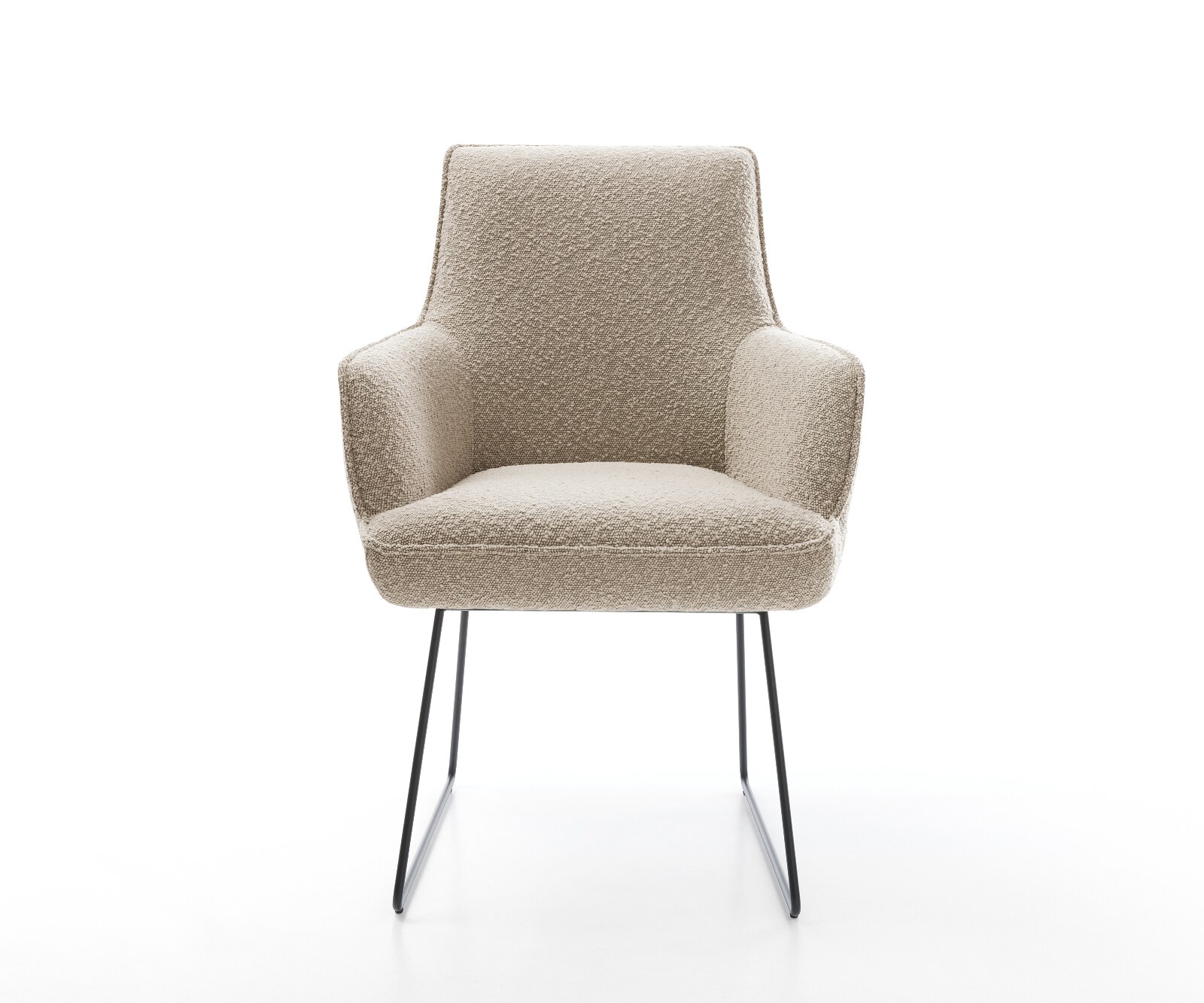 Chaise-de-salle-à-manger Heira-Flex avec accoudoirs bouclé boue pied trapèze noir ressorts ensachés 1