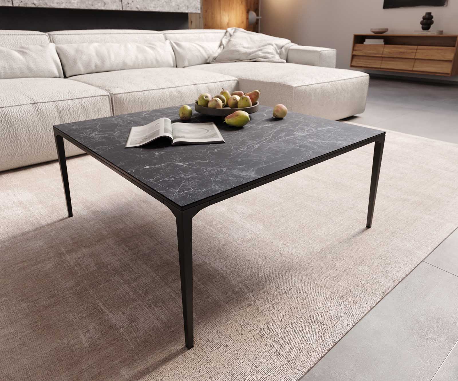 Wohnzimmertisch Levente Keramik Laminam® Nero Greco Anthrazit 85x85 cm Gestell Metall Schwarz