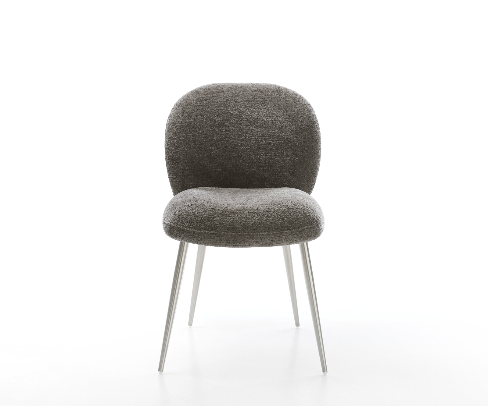 Chaise-de-salle-à-manger Nube-Flex bouclé doux couleur boue 4 pieds coniques acier inoxydable resorts ensachés 2