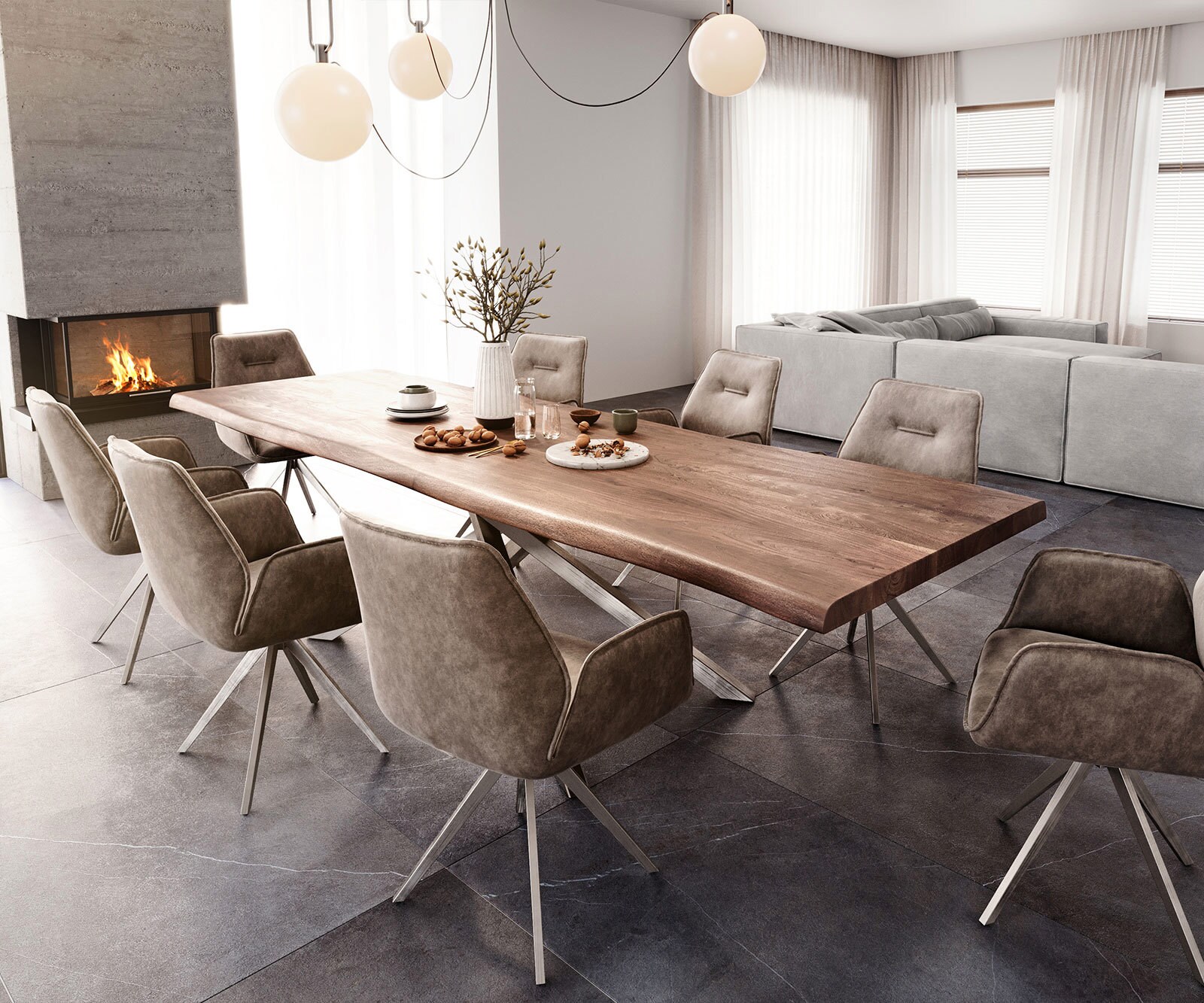 Esszimmerstuhl Zoa-Flex Mikrofaser Taupe Vintage Kreuzgestell kantig Edelstahl Taschenfederkern 3 Esszimmerstuhl Zoa-Flex Mikrofaser Taupe Vintage Kreuzgestell kantig Edelstahl Taschenfederkern 3