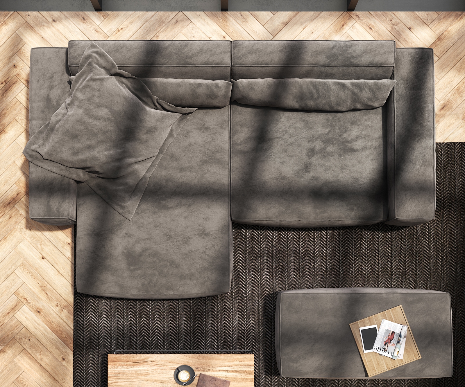 Ecksofa Sirpio XL 270x170 cm Mikrofaser Khakibraun Recamiere variabel mit Hocker 8