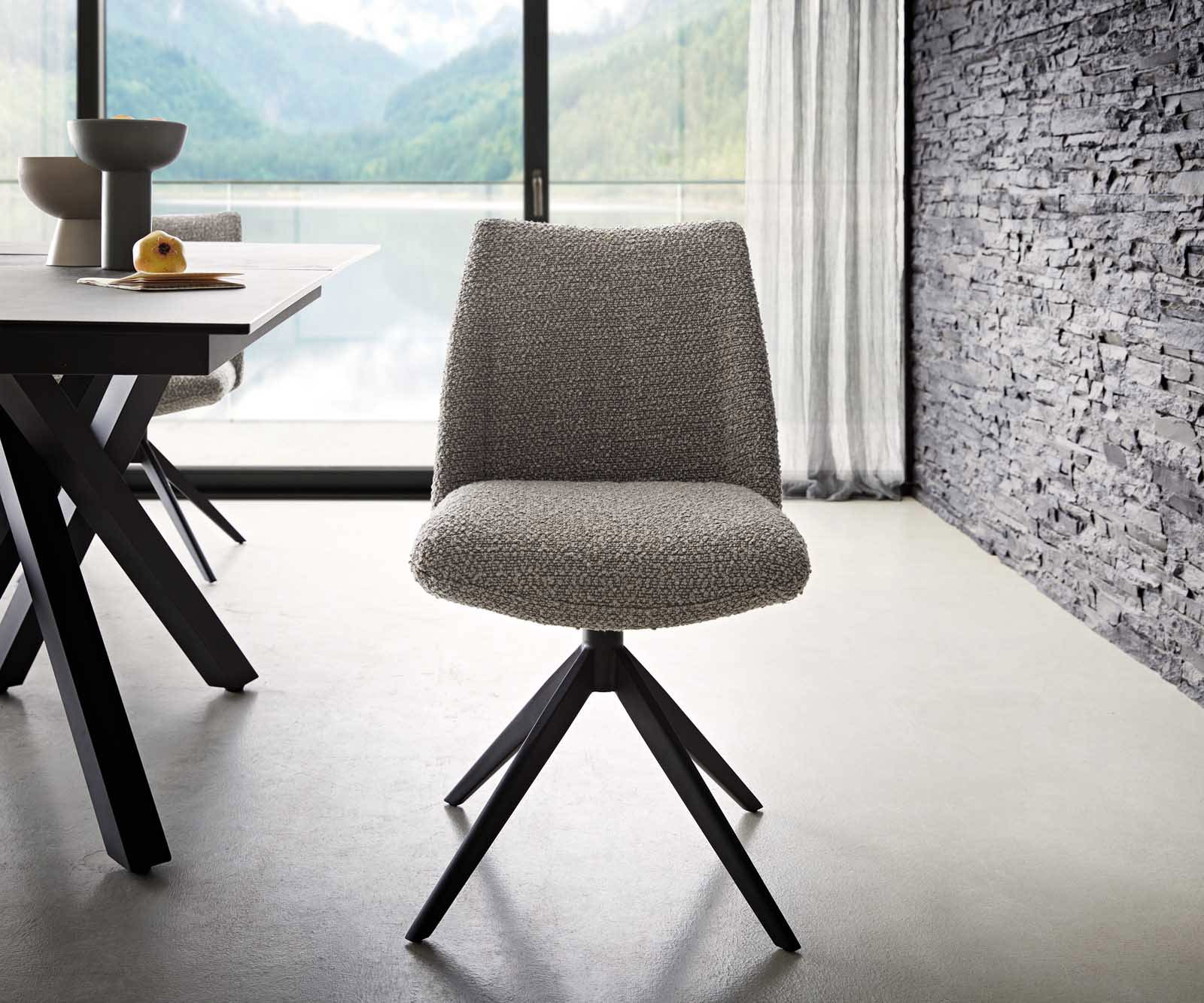 Drehstuhl Elso-Flex Bouclé Silbergrau Kreuzgestell breit Schwarz 360° drehbar Taschenfederkern 1 Drehstuhl Elso-Flex Bouclé Silbergrau Kreuzgestell breit Schwarz 360° drehbar Taschenfederkern 1