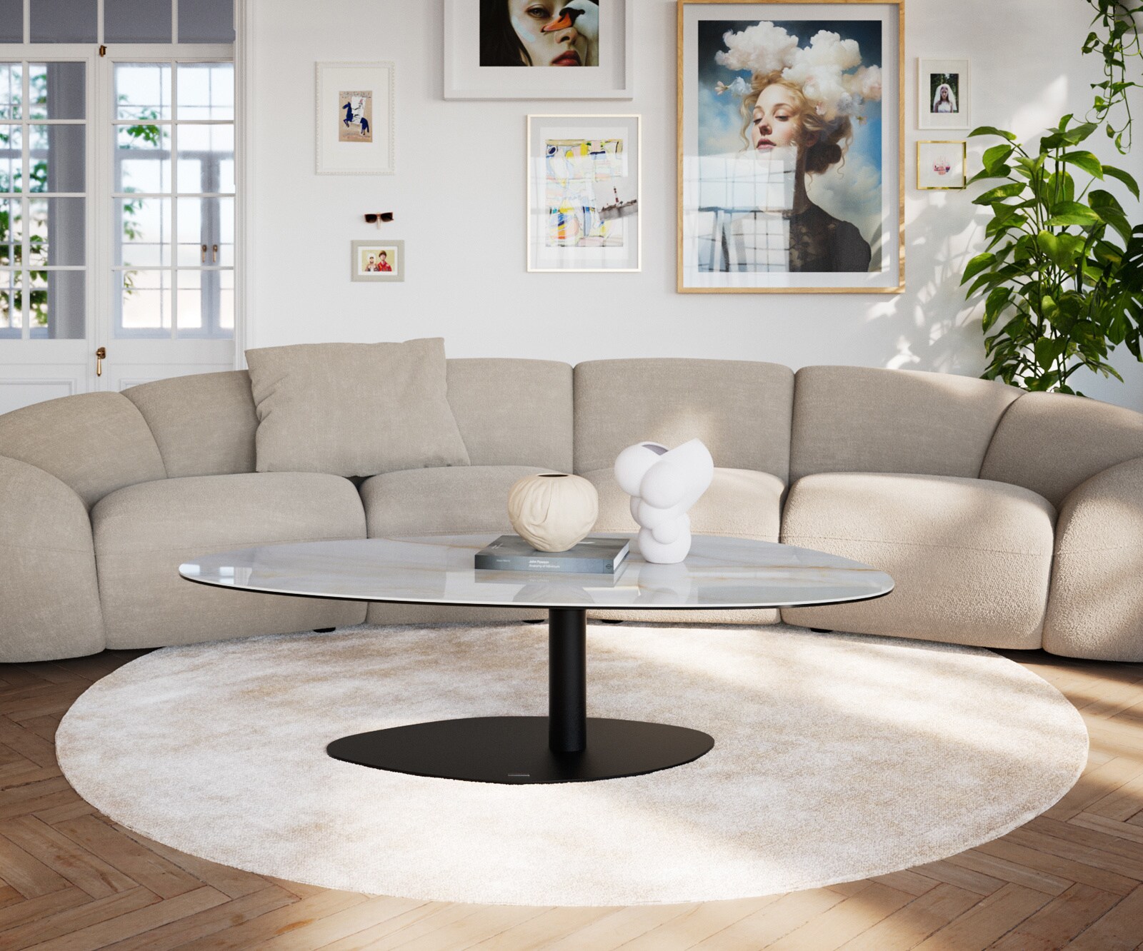 Couchtisch Edge Oval 140x75 cm Keramik Onyx Pearl Vibany Metall Schwarz 1