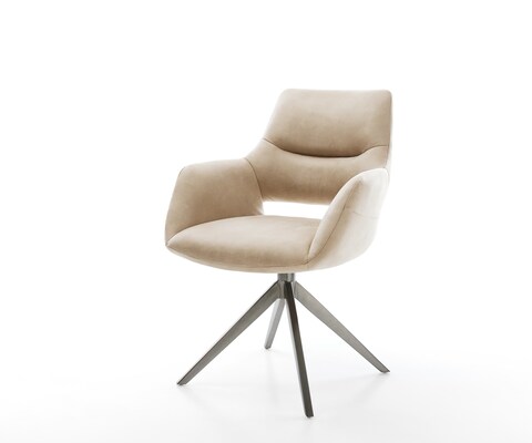 Chaise-pivotante Yago-Flex avec accoudoirs microfibre beige vintage pied croisé large grafiete pivotement sur 360° fonction bascule ressorts ensachés