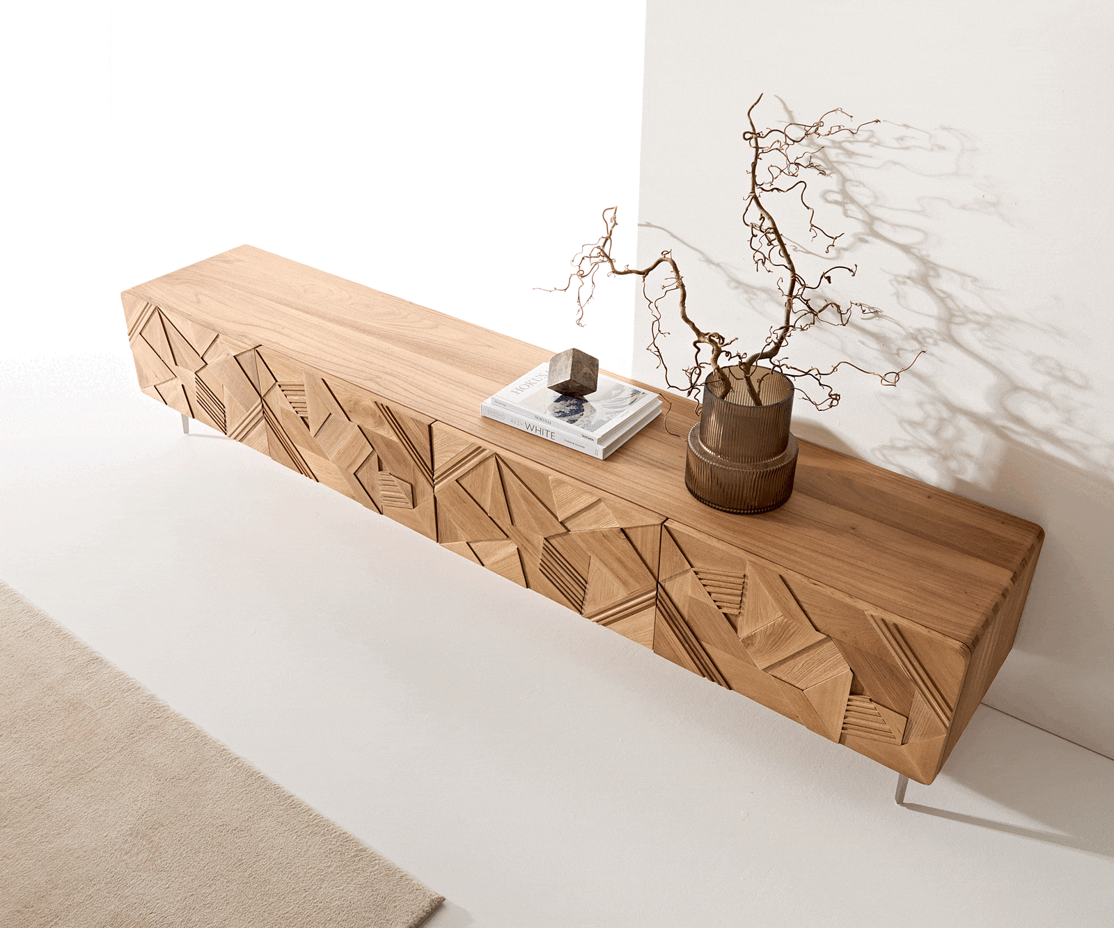 Lowboard Eldoria 220 cm Ulme Natur 3D Effekt 2 Türen 2 Schubfächer Winkelfuß Edelstahl 6 Lowboard Eldoria 220 cm Ulme Natur 3D Effekt 2 Türen 2 Schubfächer Winkelfuß Edelstahl 6