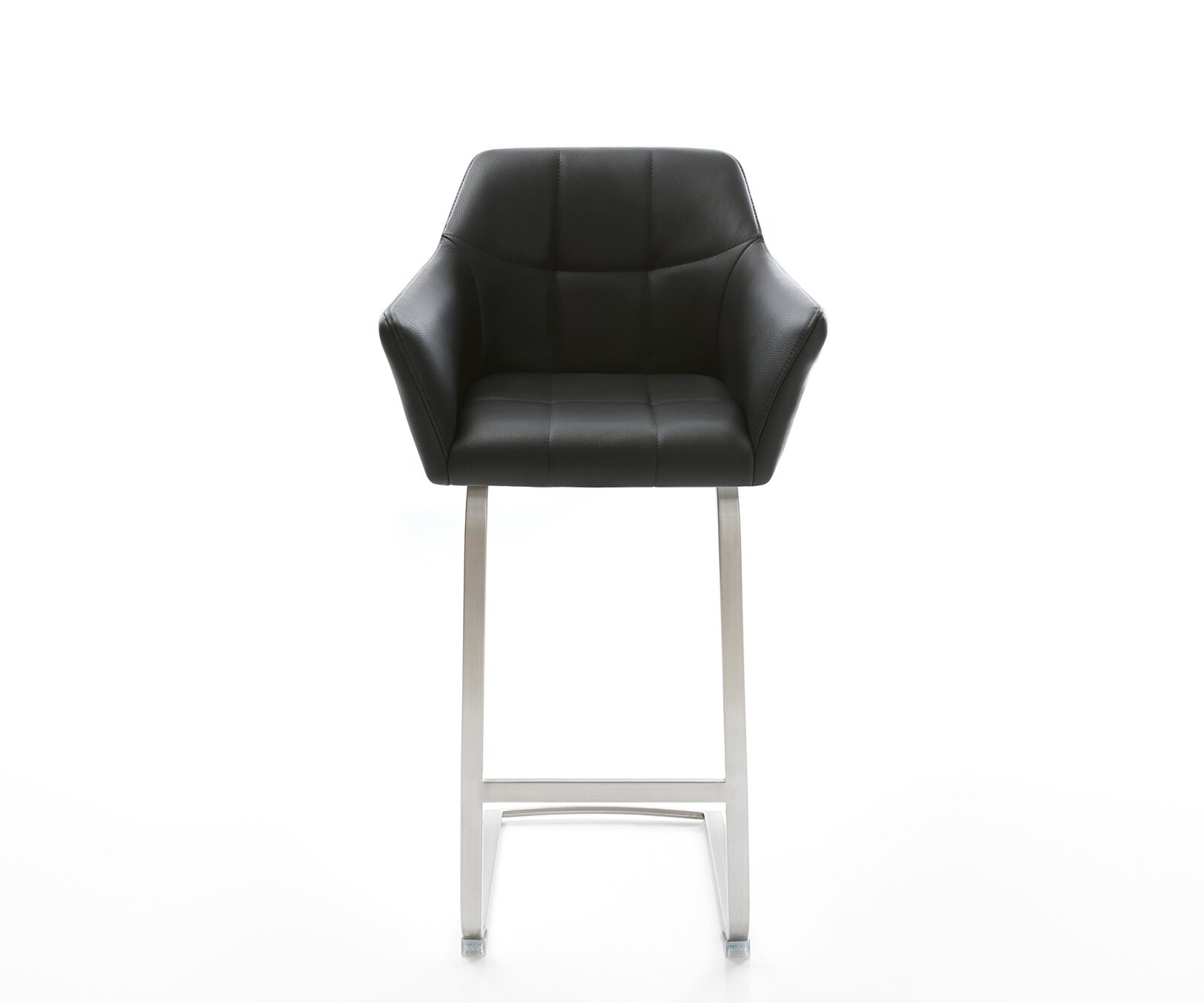 Barstuhl Yulo-Flex Echt-Leder Schwarz Freischwinger flach Edelstahl 2
