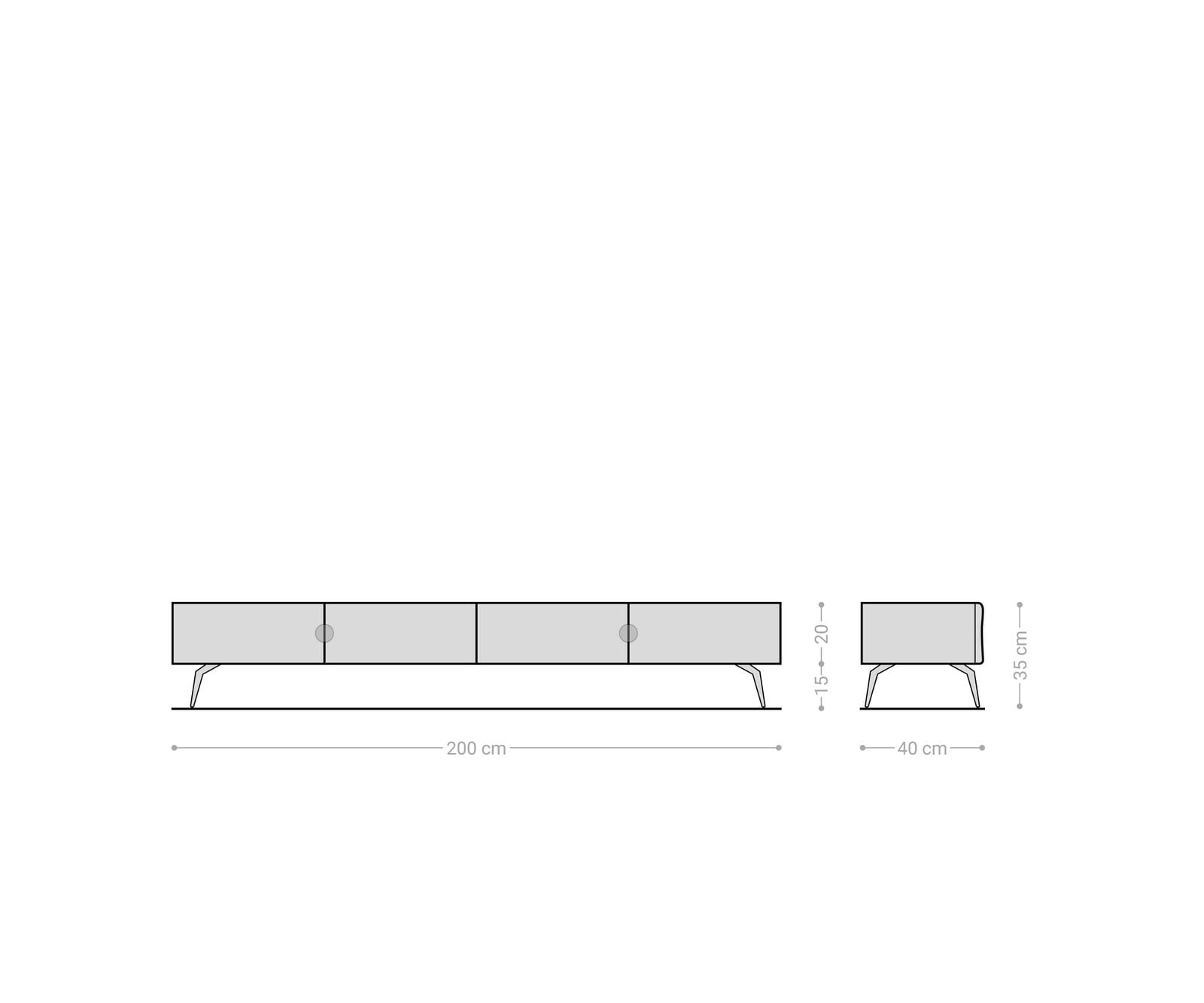 Meuble TV New Live-Edge 200 cm chêne naturel 4 portes pied équerre métal noir 9
