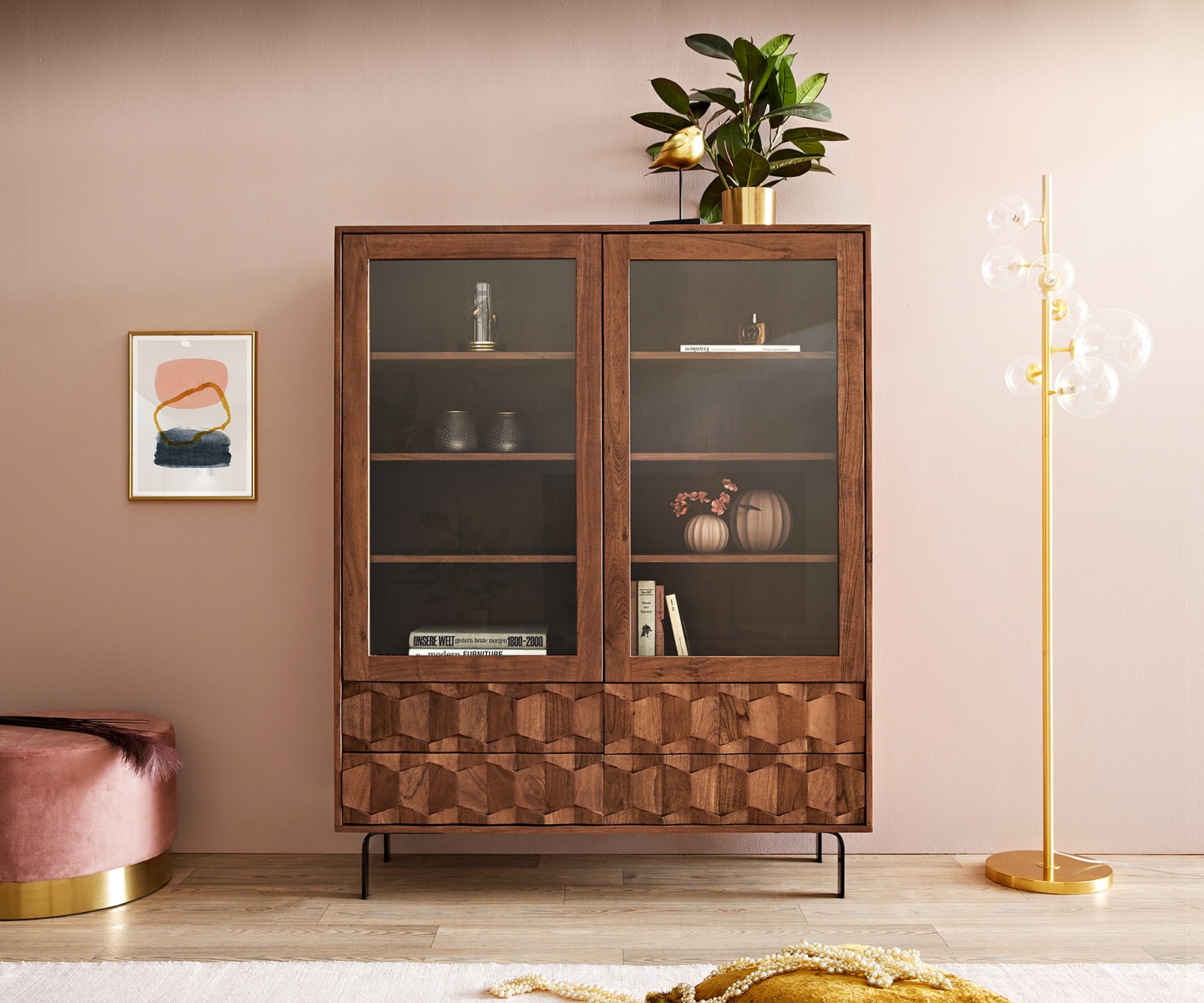 Vitrine Fevo 115x150 cm acacia marron Pied-L 1 Vitrine Fevo 115x150 cm acacia marron Pied-L 1