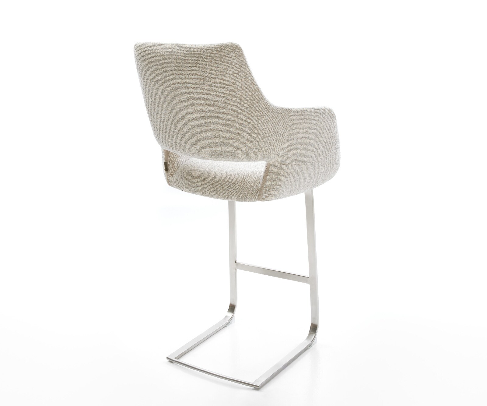Chaise-de-bar Yago-Flex Tissu tissé doux Beige Pied cantilever acier inoxydable Argent Ressort ensaché 4