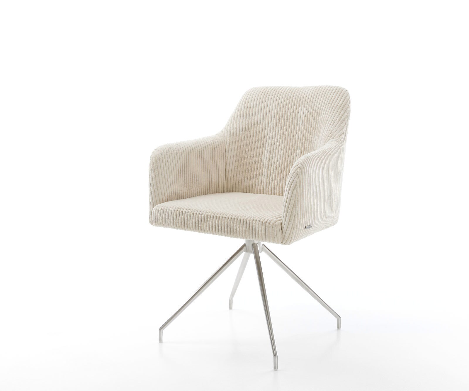 Drehstuhl Greg-Flex Cord Beige Kreuzgestell konisch Edelstahl 180° drehbar