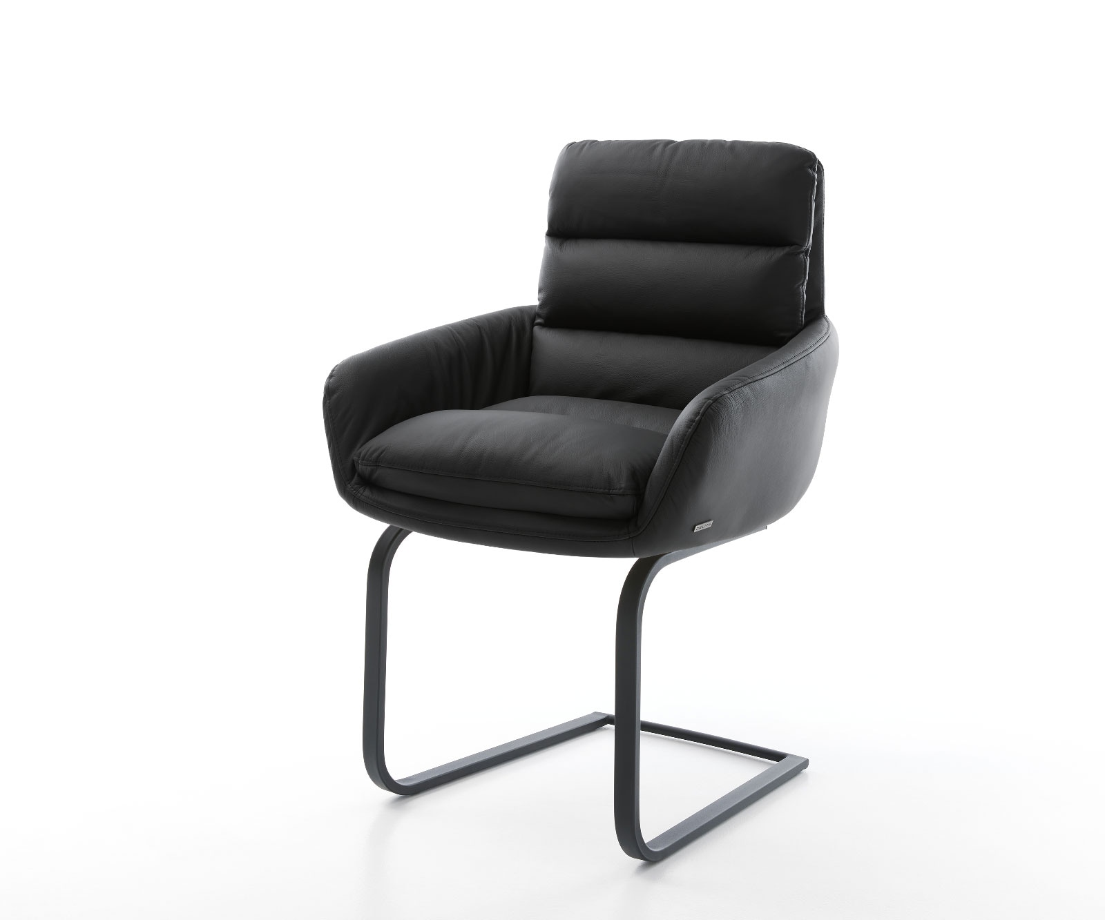 Schwingstuhl Abelia-Flex mit Armlehnen Echt-Leder Schwarz Freischwinger flach Schwarz