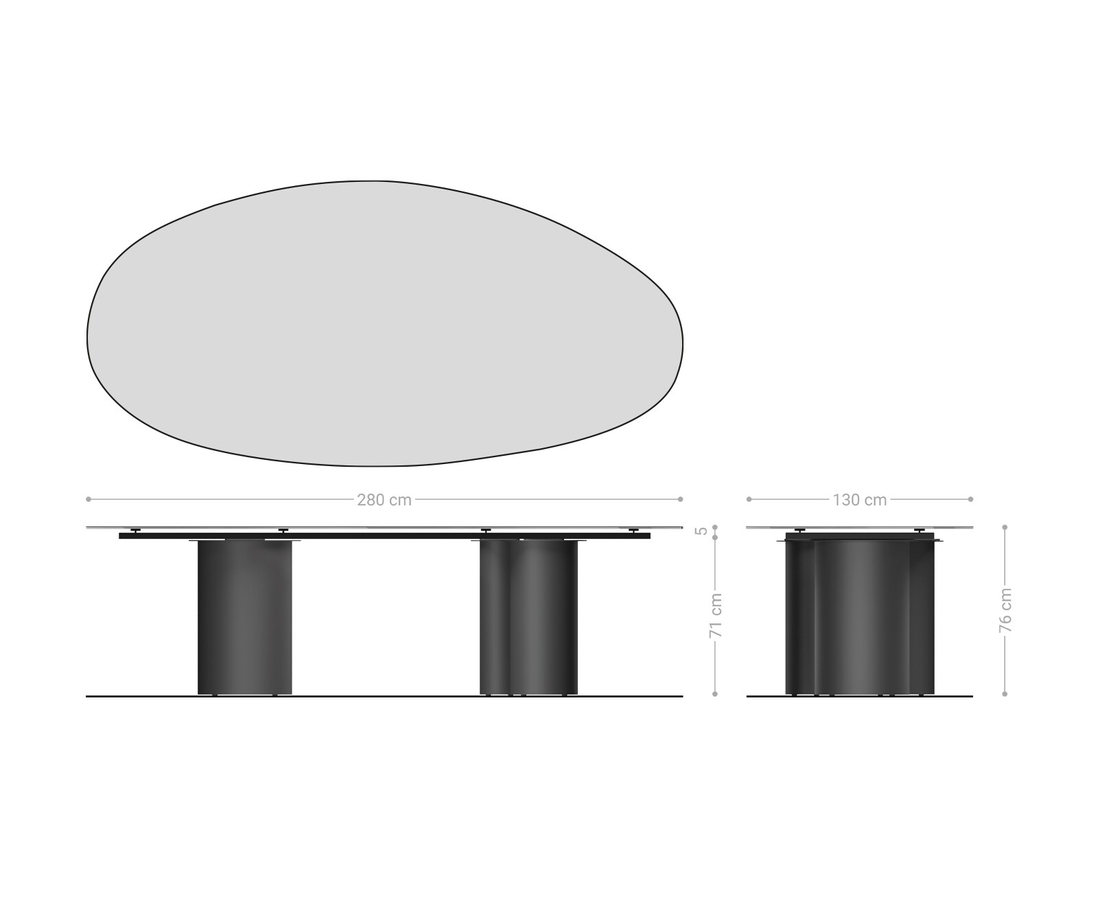 Esstisch Edge Oval 280x130 Keramik Laminam® Sabbia Eichefarbig Troa Edelstahl Graphit 8