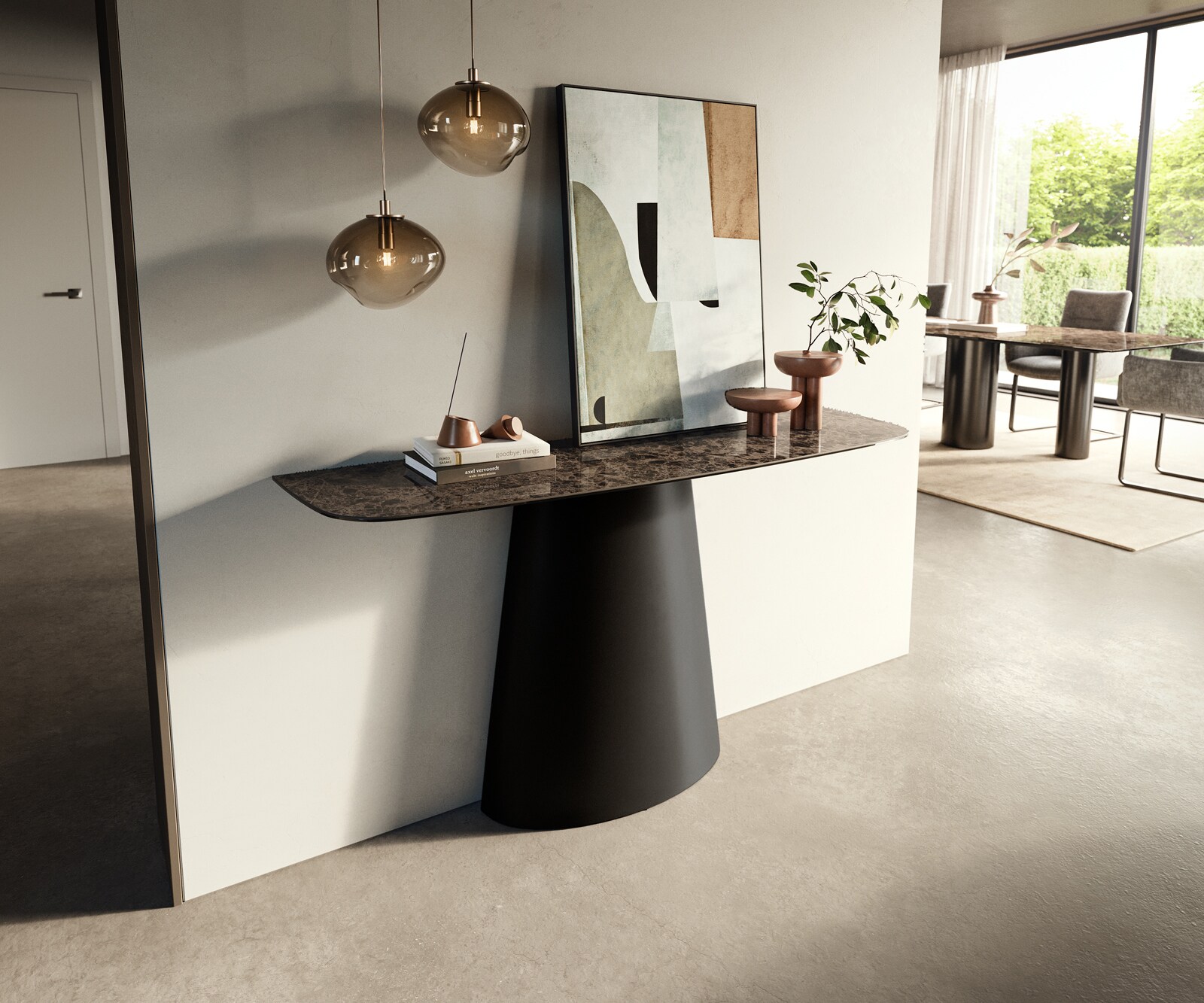 Konsolentisch Edge Boot 140x40 cm Keramik Emperador Extra Lucidato Dunkelbraun Conos Metall Schwarz 4
