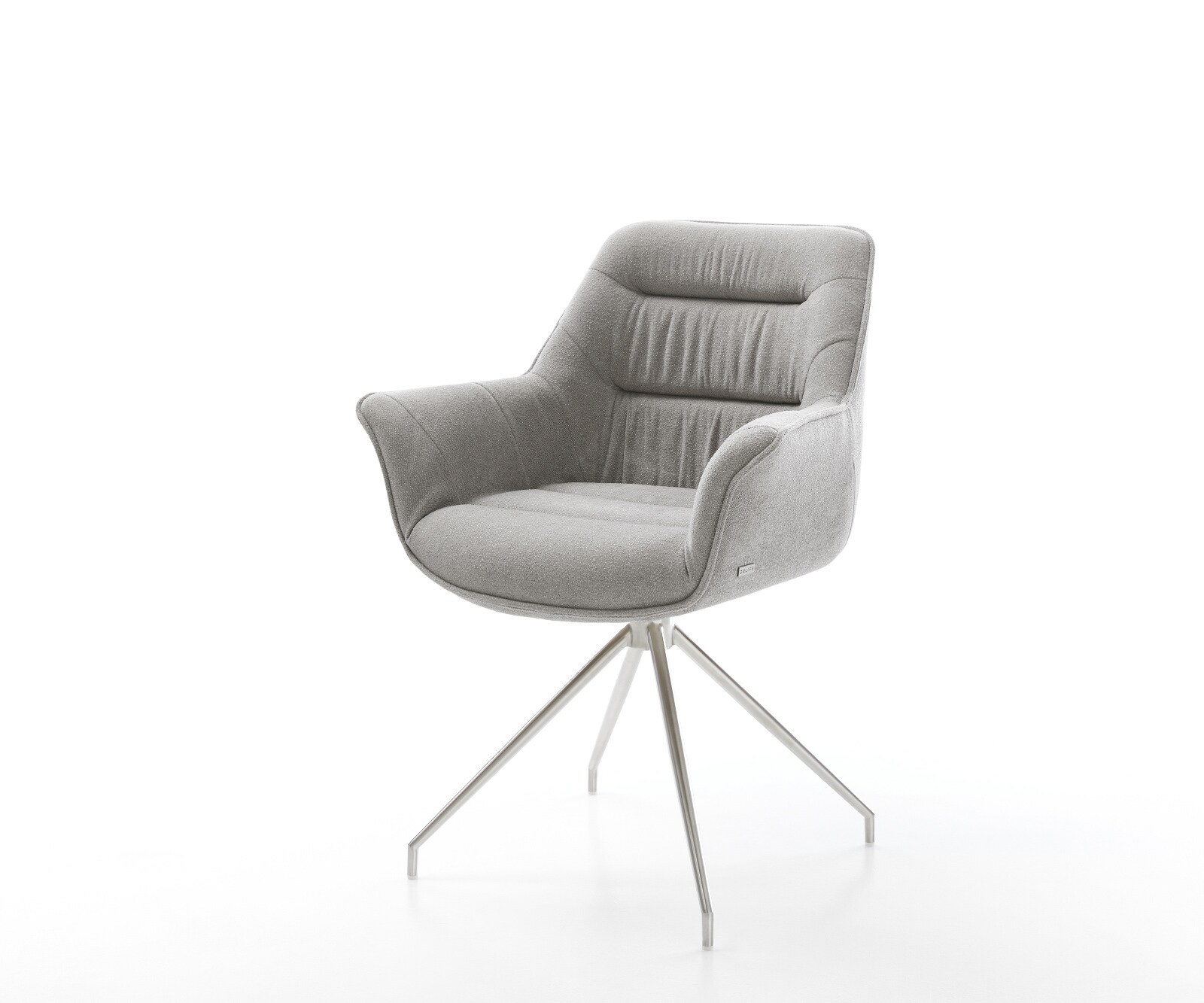 Esszimmerstuhl Kaira-Flex Strukturstoff Soft Grau Kreuzgestell konisch Edelstahl