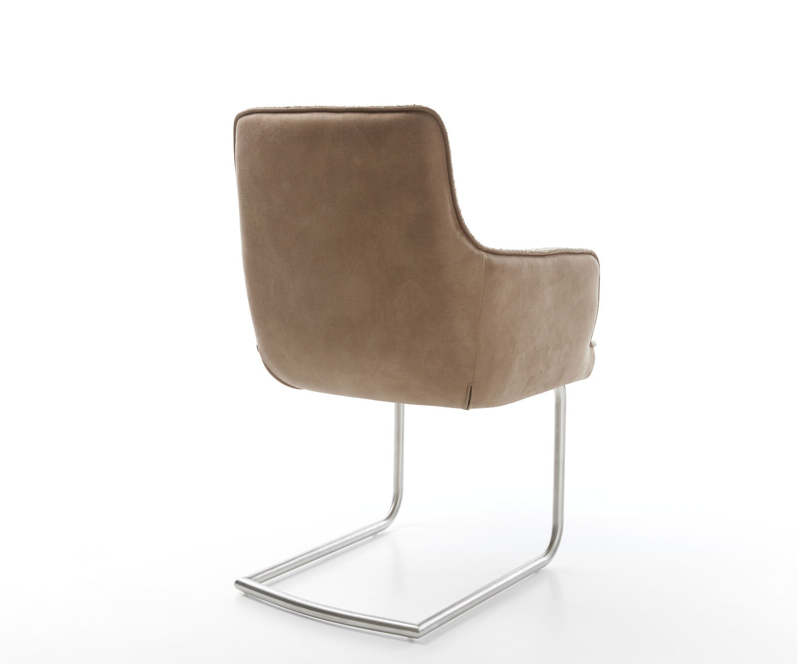 Cantilever Heira-Flex avec accoudoirs tissu mixte couleur boue pied cantilever rond acier inoxydable brossé ressorts ensachés 5