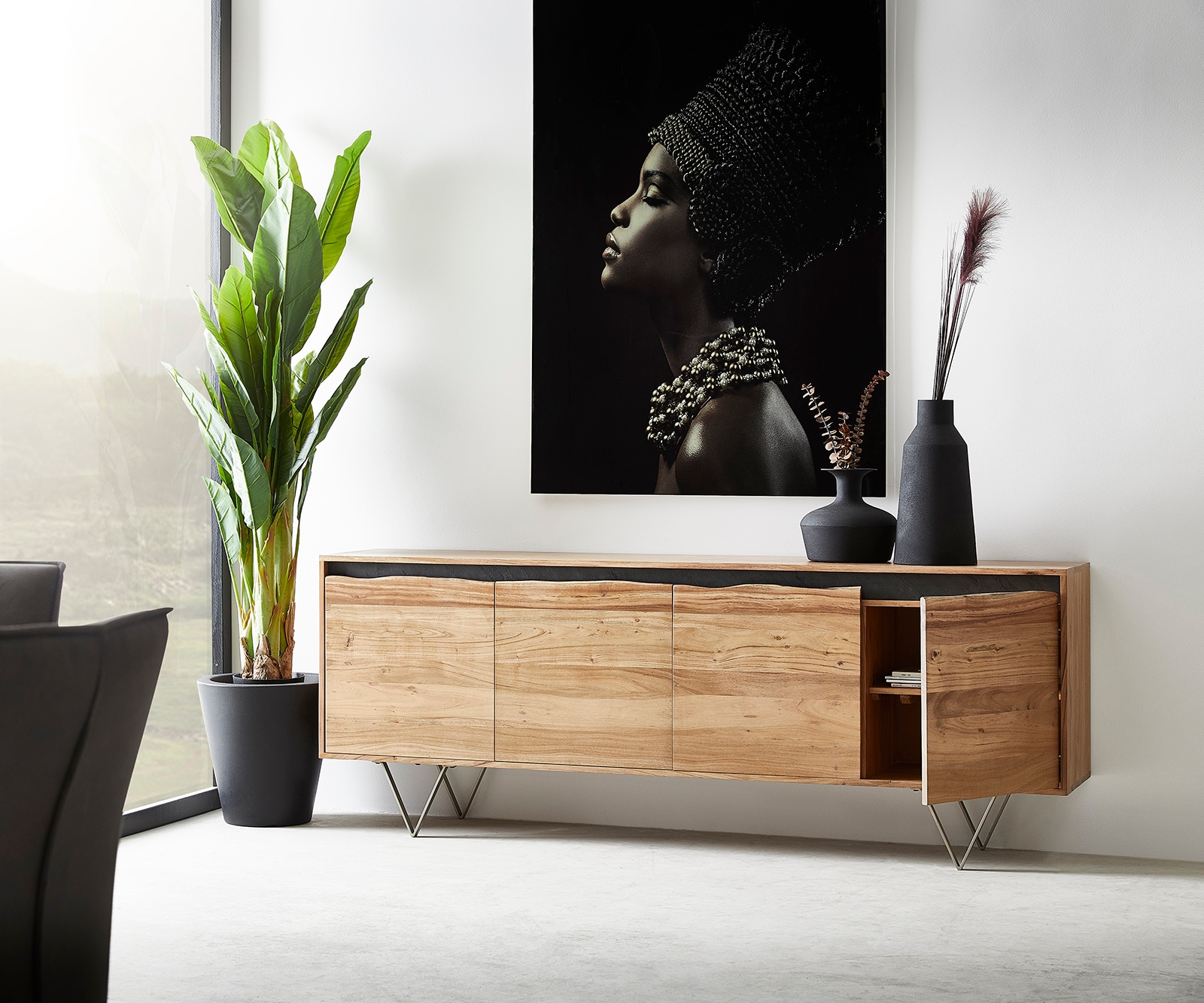 Sideboard Stonegrace 200x45 cm Akazie Natur 4 Türen Baumkante 3 Sideboard Stonegrace 200x45 cm Akazie Natur 4 Türen Baumkante 3