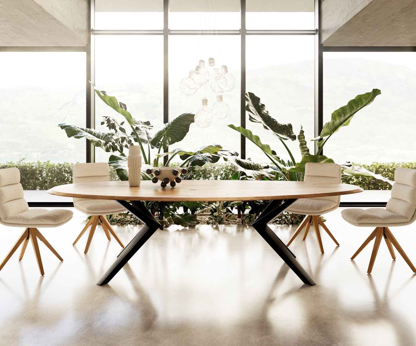 Table à manger Edge ovalee 280x130x2,5 chêne naturee Zenthara Angulaire métal noir Flow-Edge 4