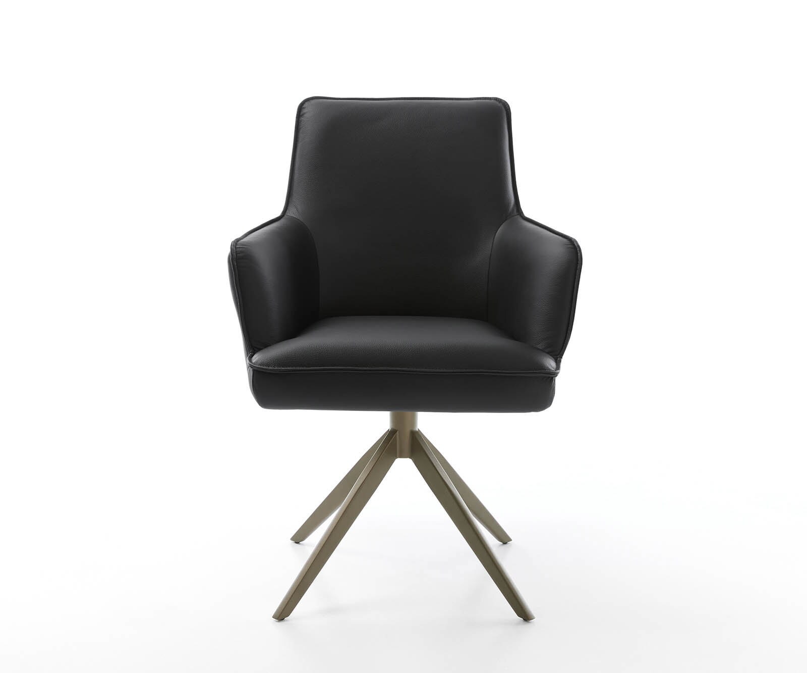 Chaise-pivotante Heira-Flex avec accoudoirs cuir de vache noir pied croisé large aspect titane pivotement sur 360° ressorts ensachés 2