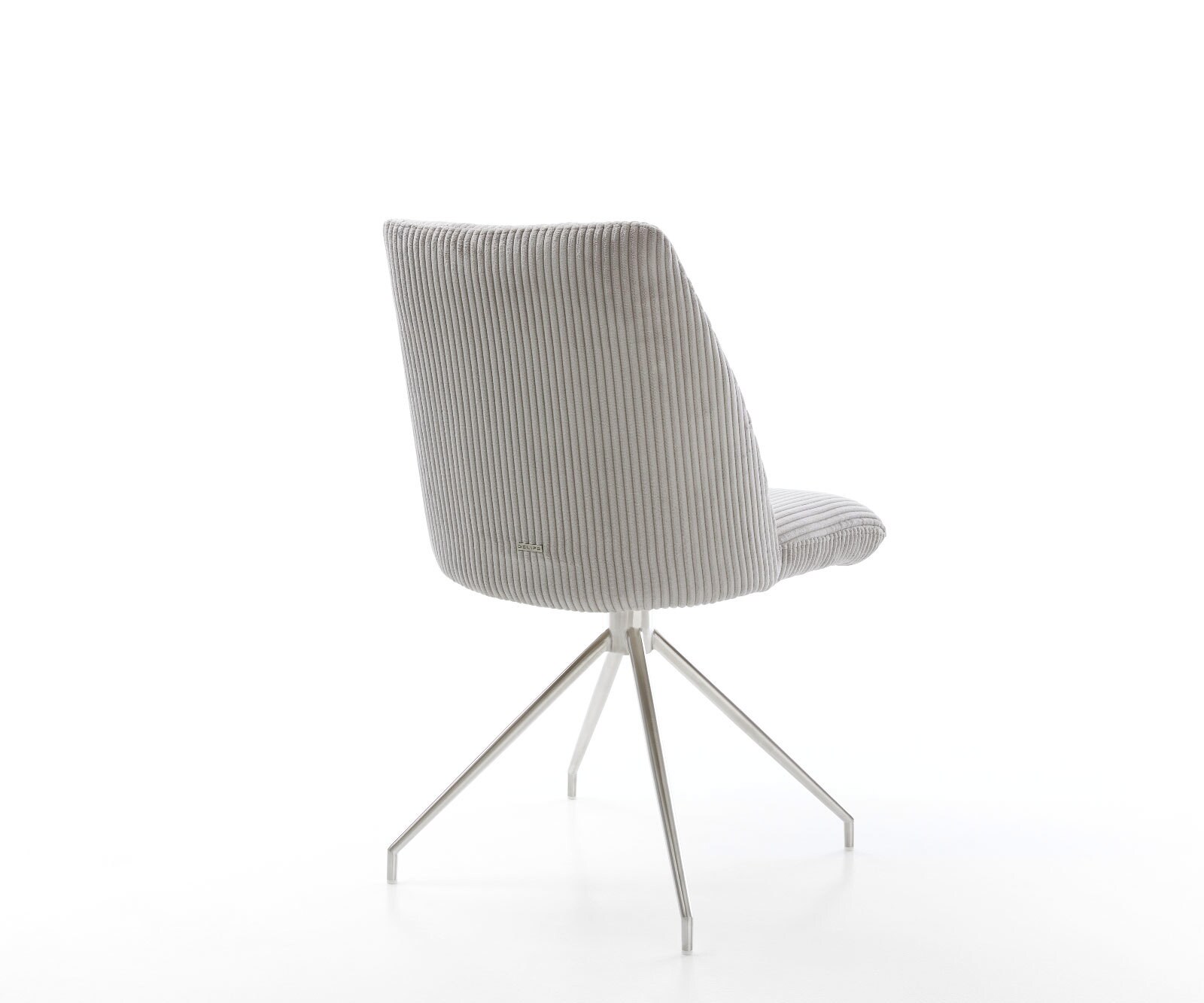 Chaise-pivotante Elso-Flex côtelé gris argenté pied croisé conique acier inoxydable brossé pivotement sur 180° ressorts ensachés 4