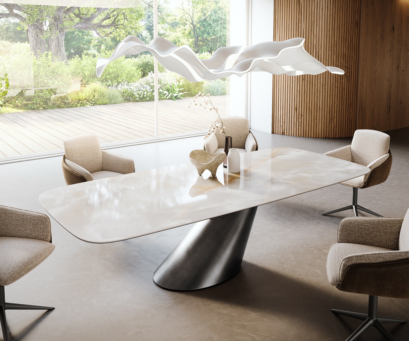 Esstisch Edge Boot 270x120 cm Keramik Iris FMG Onice Grigio Cono Metallic Silber 1
