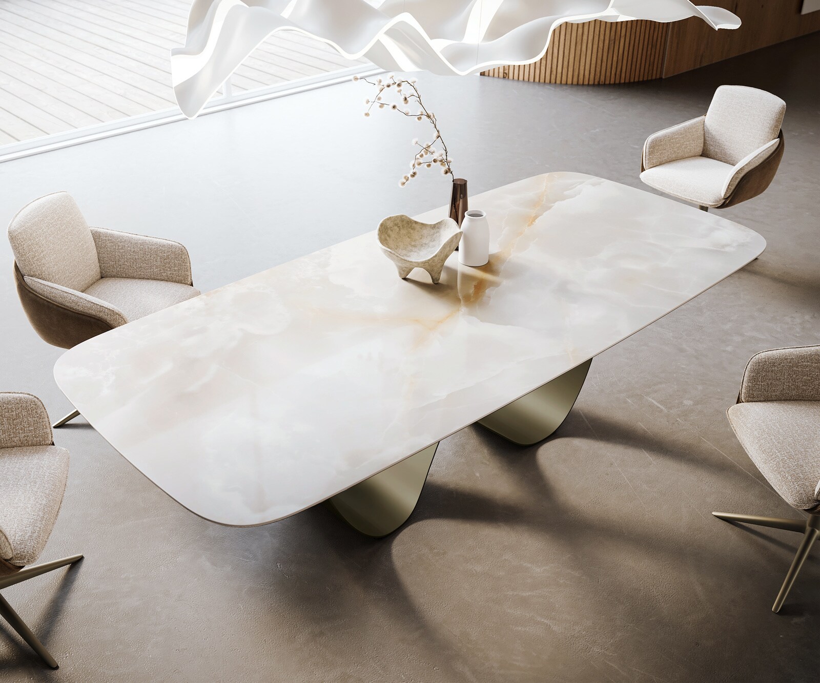 Esstisch Edge Boot 270x120 cm Keramik Iris FMG Onice Grigio Infinity Metall Effektfinish Titan 3