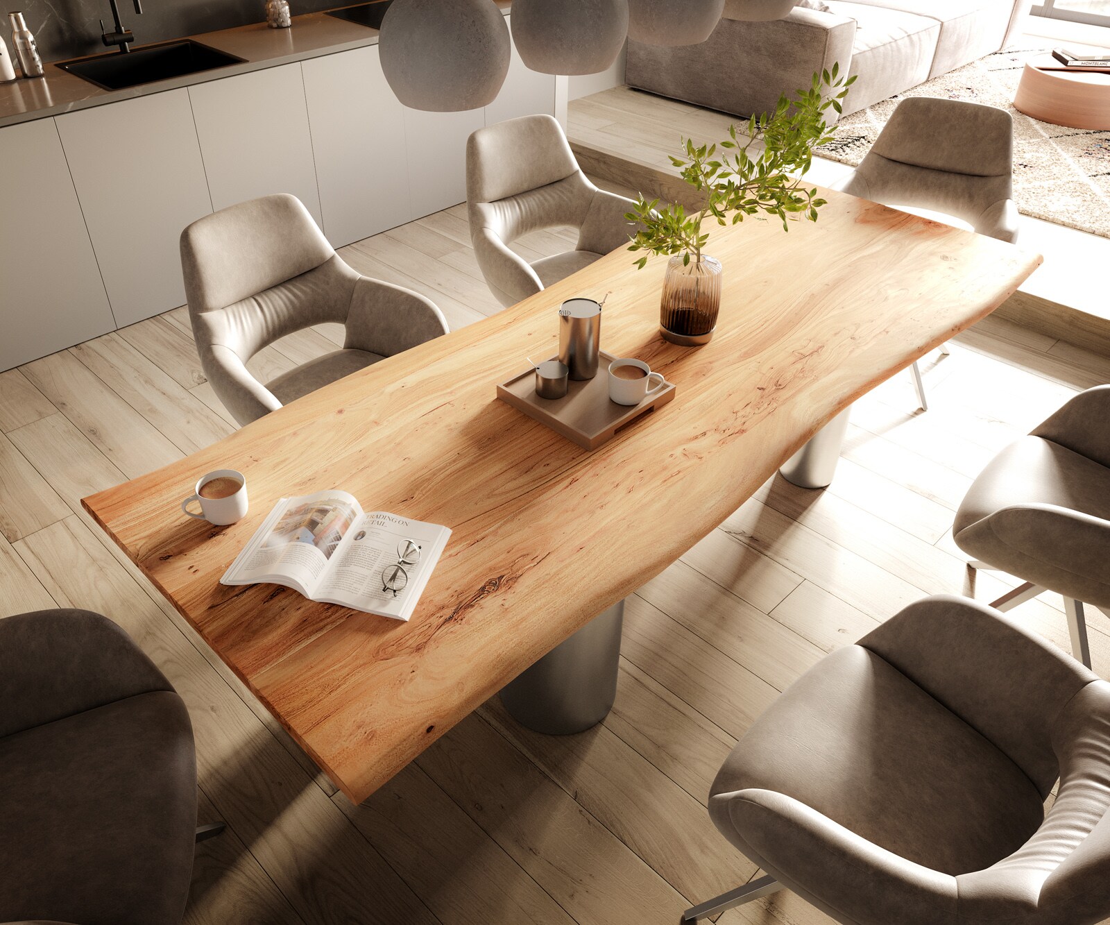 Esstisch Edge 260x100 Akazie Natur Pilier Edelstahl gebürstet Live-Edge 4