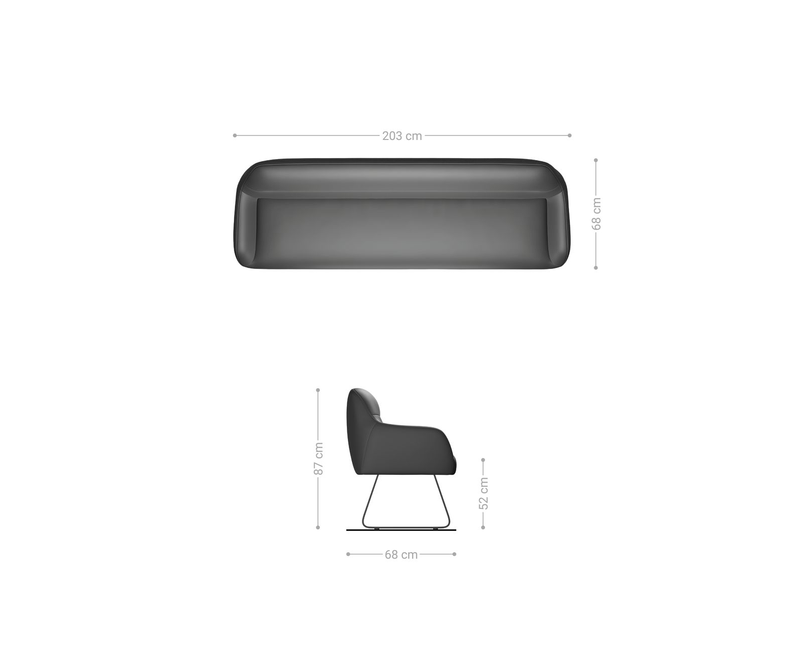 Banc-de-salle-à-manger Taya-Flex 200 cm tissu structuré doux taupe châssis à patins plat noir ressort ensaché 8