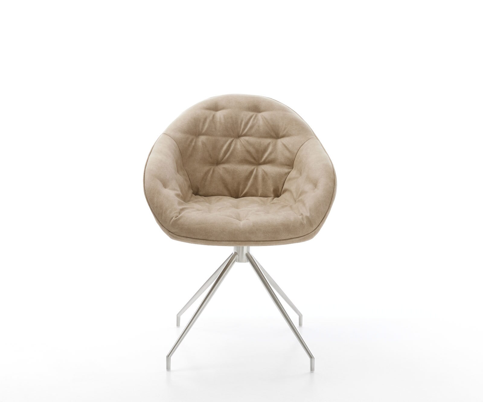Esszimmerstuhl Gaio-Flex Mikrofaser Beige Vintage Kreuzgestell konisch Edelstahl 1