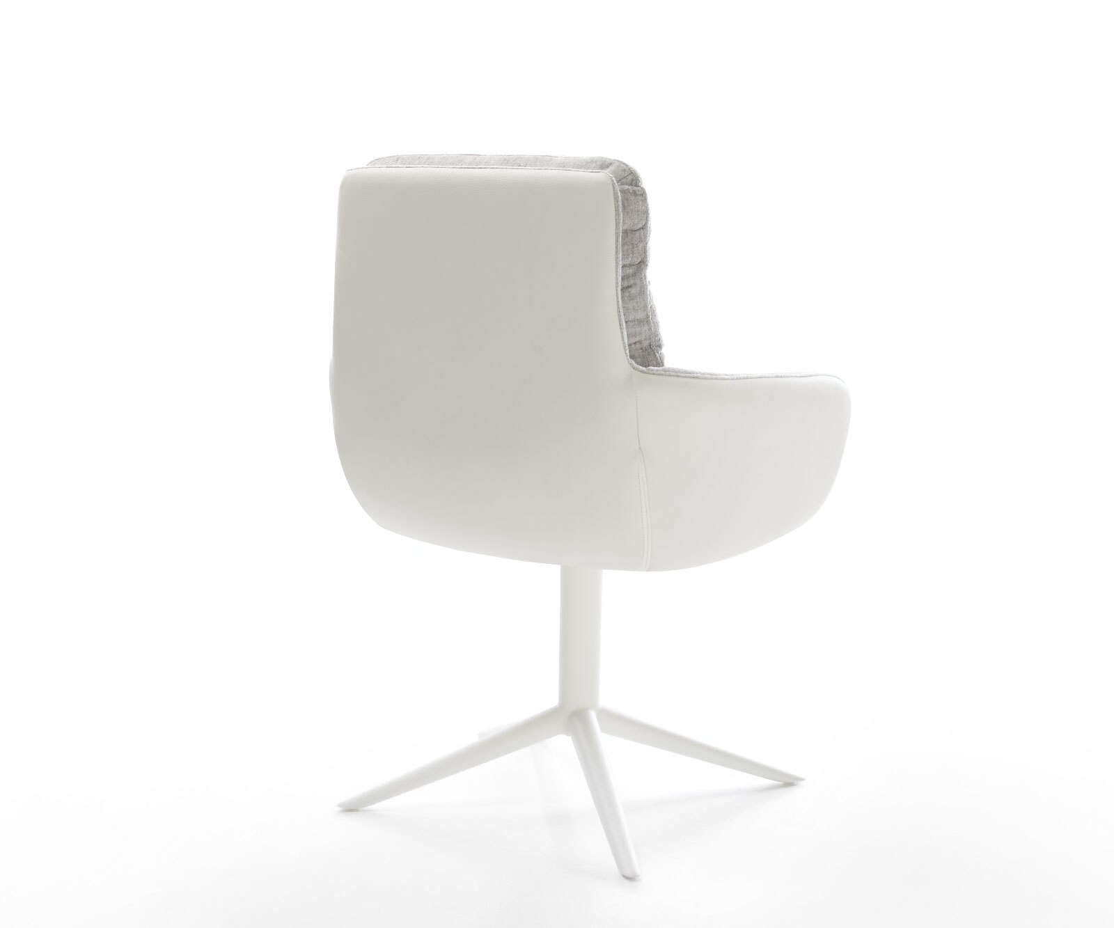 Chaise-pivotante Abelia-Flex avec accoudoirs tissu mixte cuir de vache blanc-gris argenté pied de chaise 4 branches blanc pivotement sur 360° fonction bascule 4